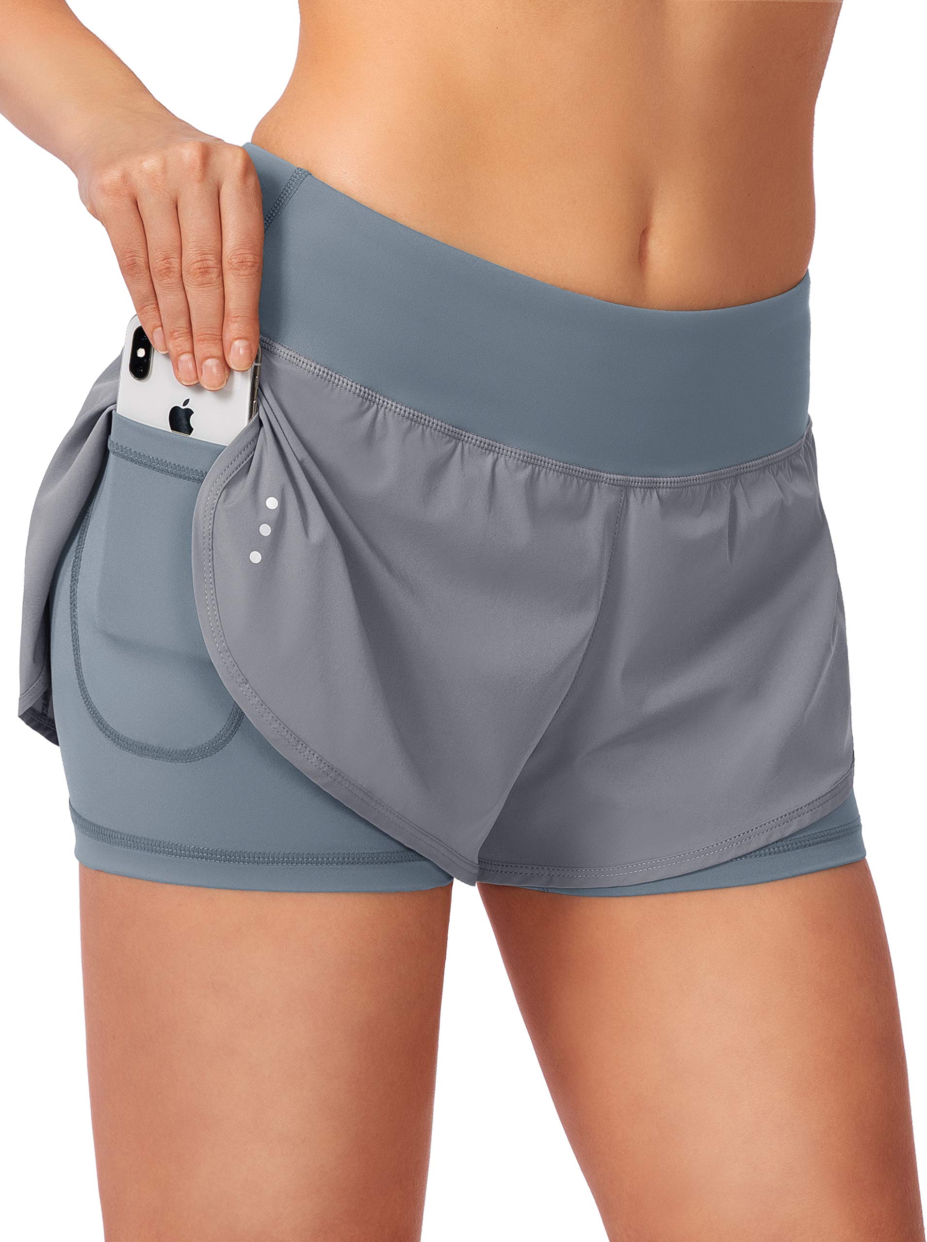 Women's 2-in-1 High Waisted Running Shorts with Zipper Pockets - Breathable Spandex Workout Shorts for Gym, Yoga & Athletic Activities | Perfect for Jogging, HIIT & Outdoor Sports