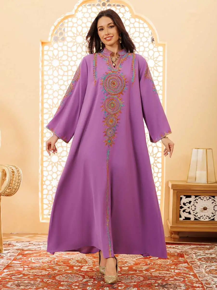 Elegant Eid Jalabiya Caftan Dress for Women - Traditional Embroidered Kaftan Gown - Perfect for Eid Celebrations, Weddings & Special Occasions