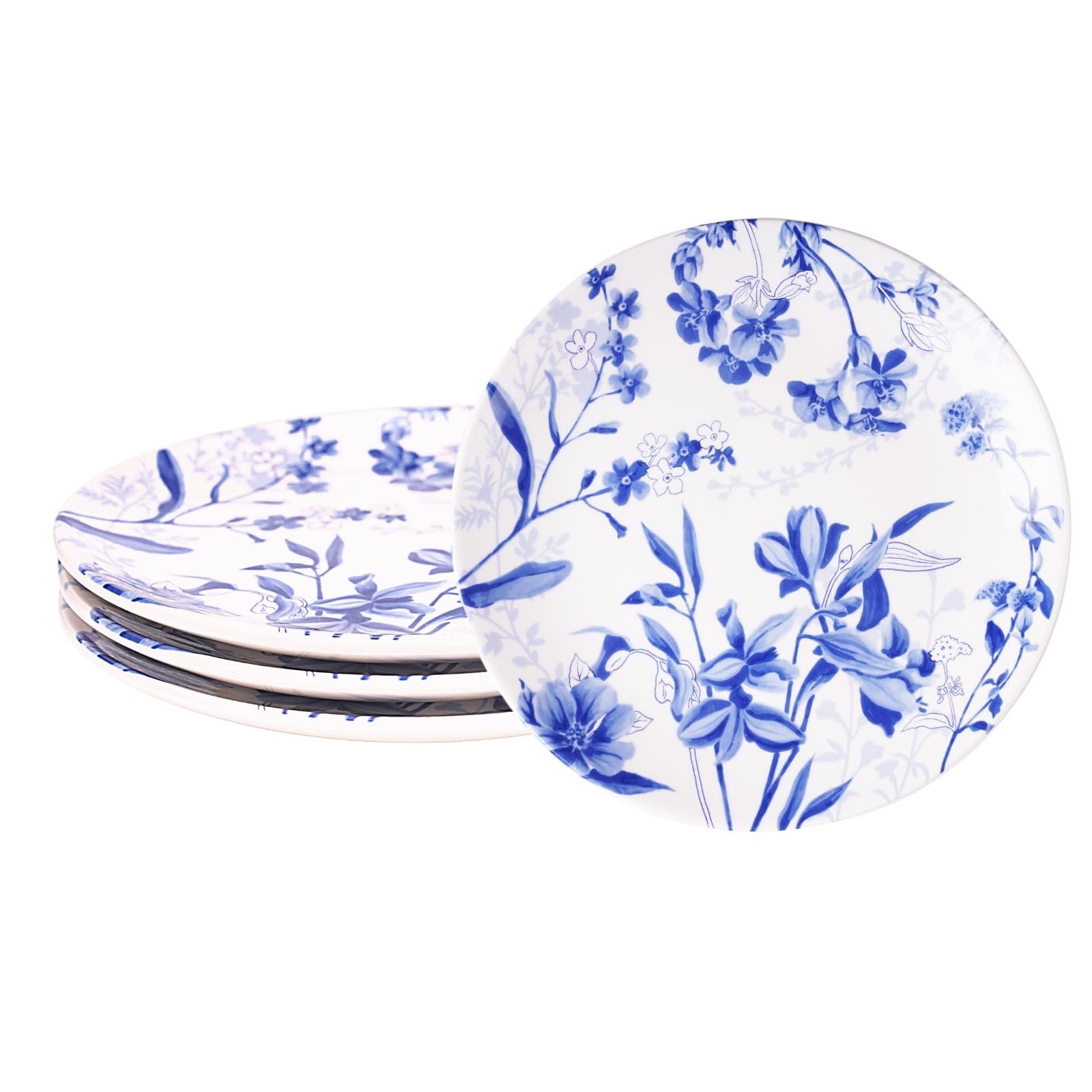 Sonemone 8.75 Inch Ceramic Salad Plates Set of 4 - Scratch Resistant, Microwave & Dishwasher Safe - Floral Design Round Dinnerware for Appetizers, Desserts & Party Serving