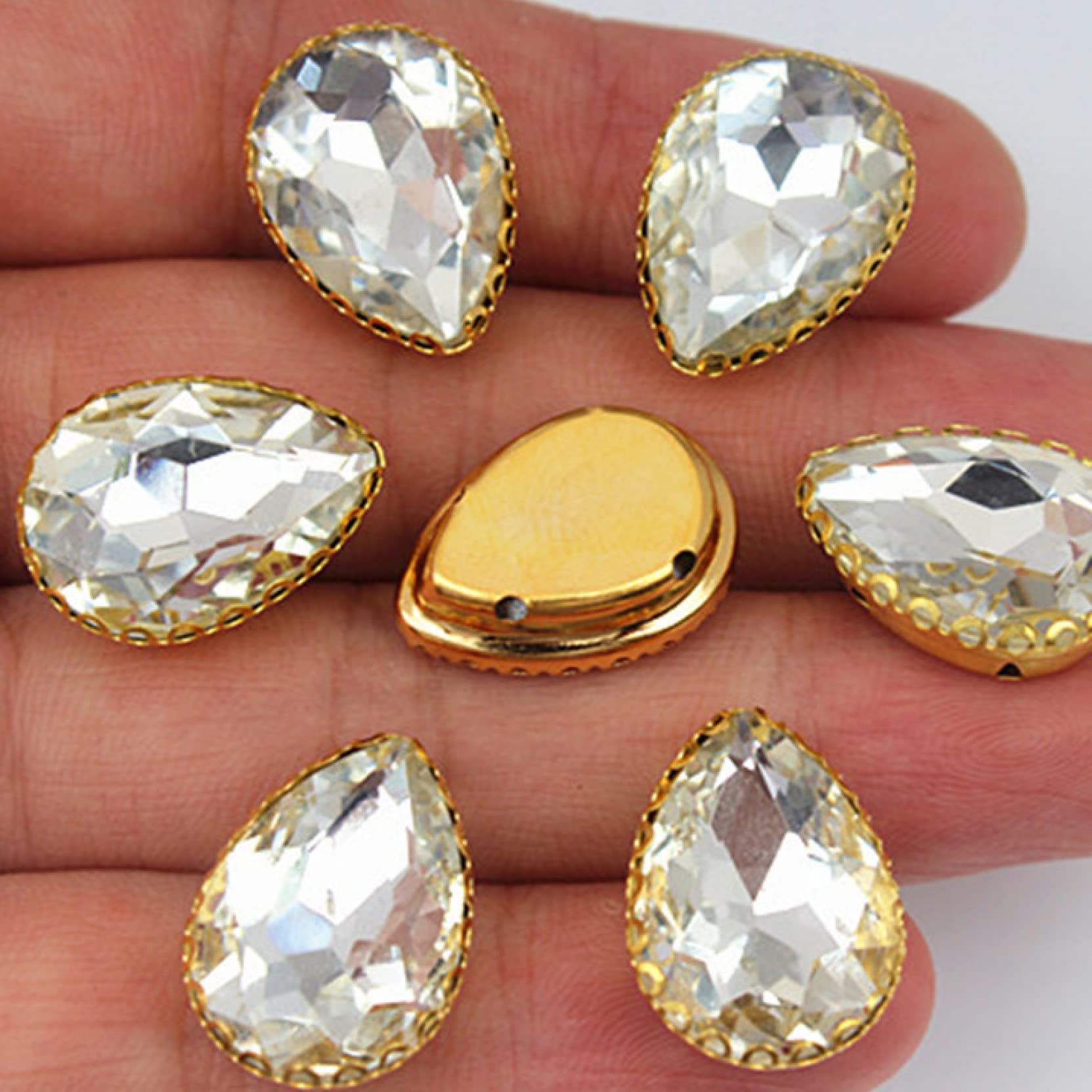 30pcs DIY Mixed Shape Clear Glass Sew-on Claw Rhinestones for Wedding Dresses, Costumes & DIY Crafts - Perfect for Bridal Accessories, Cosplay and Jewelry Making