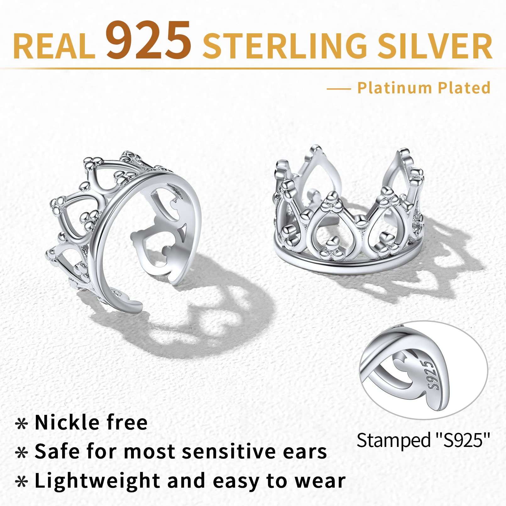 ChicSilver 925 Sterling Silver Non-Piercing Clip-On Ear Cuff Earrings for Women - Cartilage Hoop Earrings with Gift Box - Perfect for Parties, Weddings & Everyday Wear