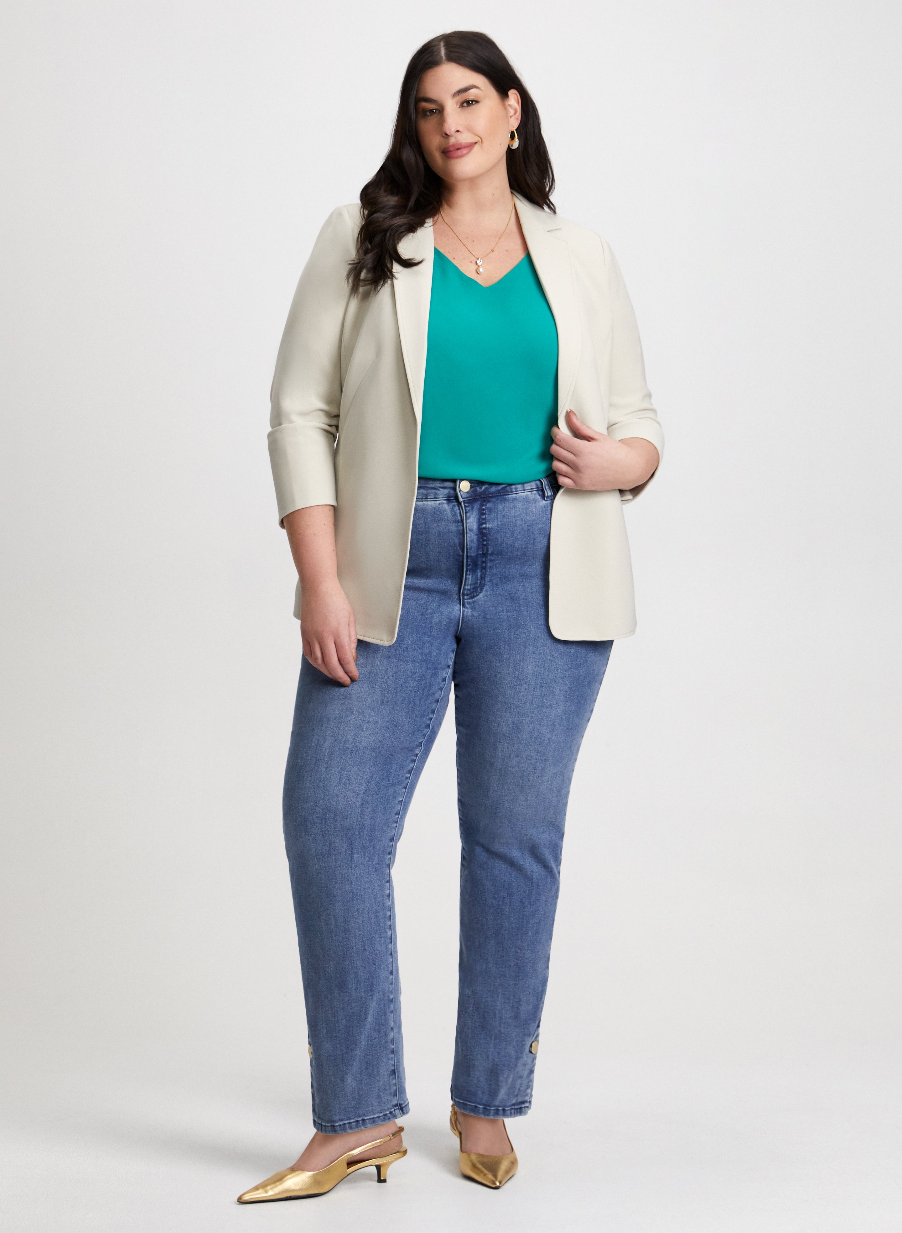 Stylish Boyfriend Blazer & Slim Straight Leg Jeans for Women - Casual Office Wear & Date Night Outfit
