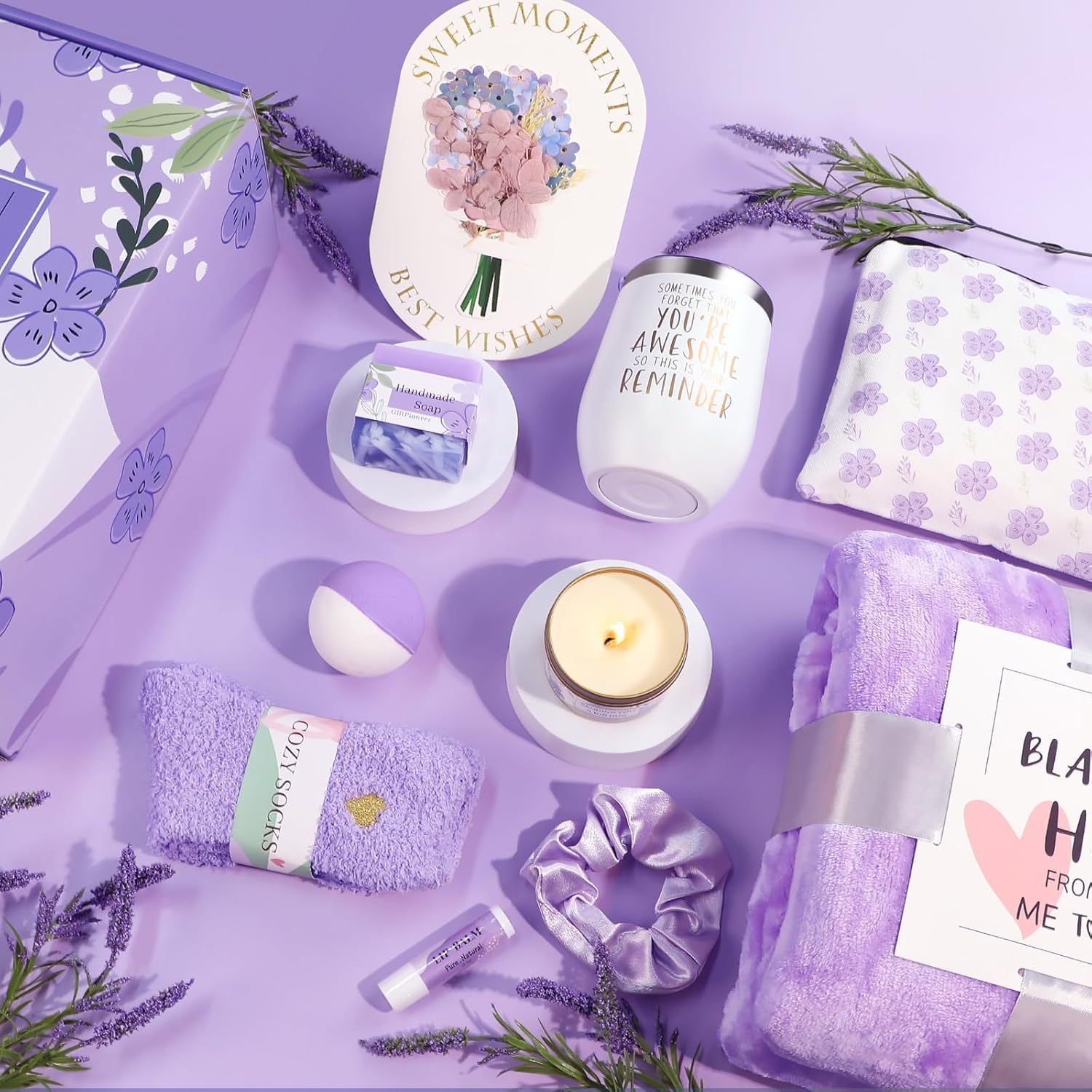 Luxury Spa Gift Basket for Women - Relaxing Birthday, Get Well, Valentine's Day Care Package with Flannel Blanket - Perfect Gift for Wife, Sister, Daughter & Best Friend | Home Relaxation, Self-Care & Recovery