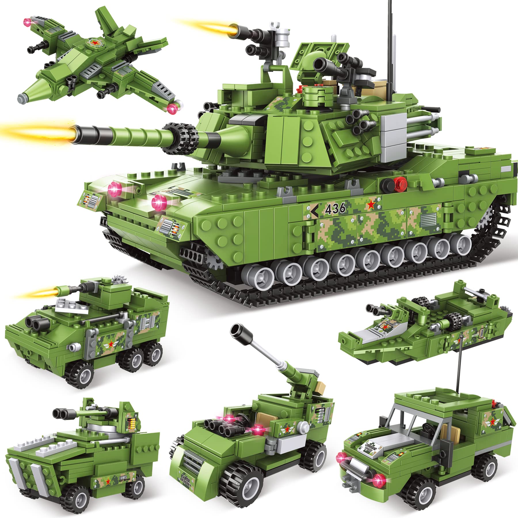 T90 Tank 6-in-1 Military Building Blocks Set - Army Armored Vehicle Model Kit for Kids & Adults | STEM Educational Toy, Collectible Gift for Boys & Men | Battlefield Scenes & Display Decor