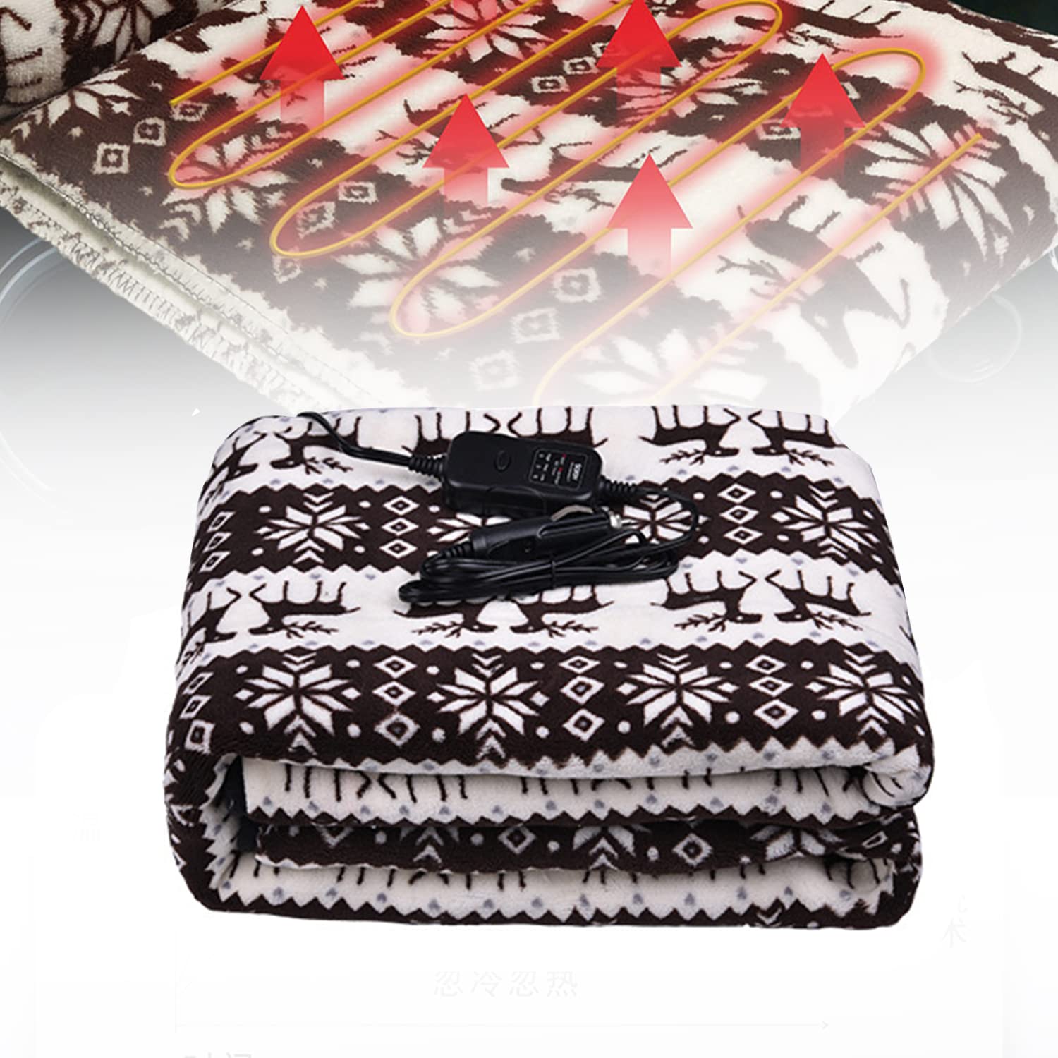 12V Car Heated Blanket - Polar Fleece Electric Travel Blanket with Auto Safety Timer | Warm Cozy Blanket for Winter, Road Trips, Camping & RV Use | Perfect for Cold Weather Commuting & Outdoor Adventures