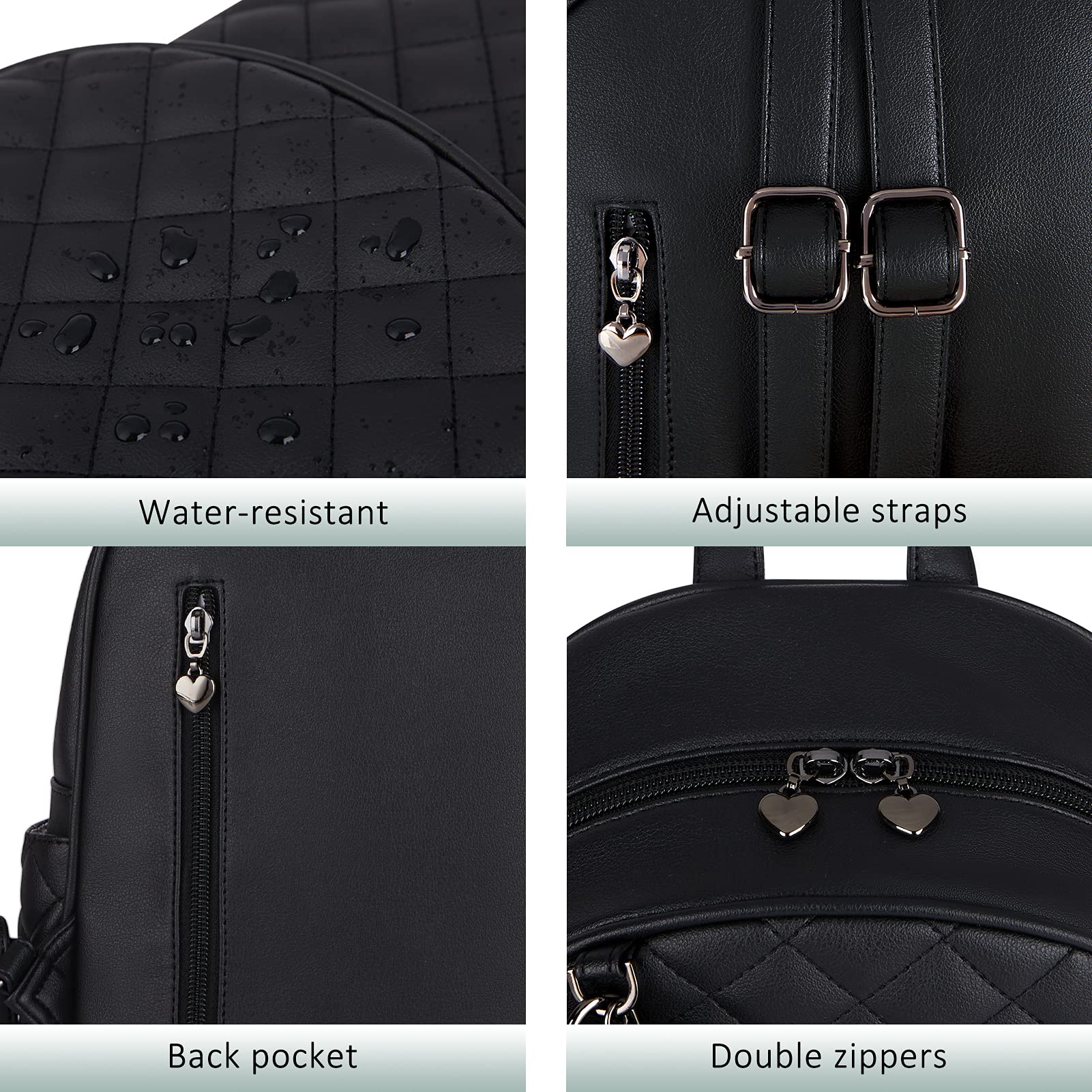 ECOSUSI Mini Backpack for Women - Genuine Leather Small Backpack Purse with Cute Pom Charm & Tassel - Perfect for Travel, School & Everyday Use (Black)