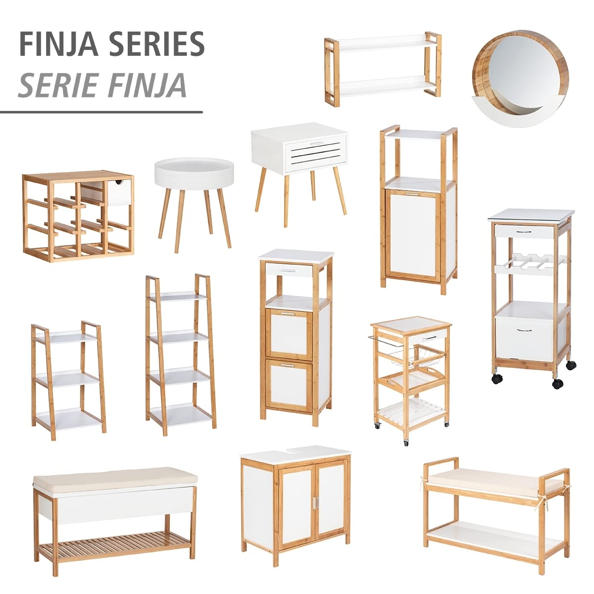 WENKO Finja Bamboo Side Table with Tray & Storage - Natural Wood Coffee Table, Nightstand for Living Room, Bedroom - 19.5