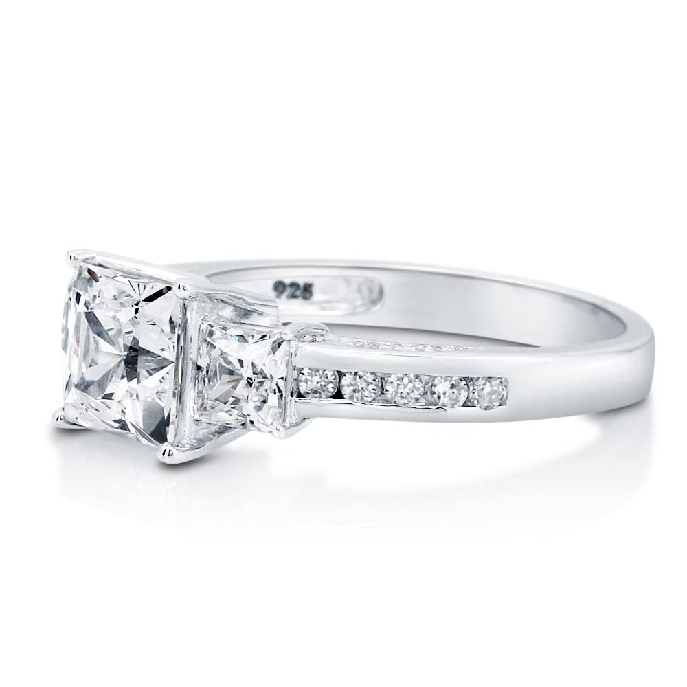 2.6 Carat (ctw) 3-Stone Princess Cut Moissanite Engagement Ring for Women - Platinum Plated Sterling Silver Wedding Band (Size 4.5-11) | Perfect Proposal Gift & Anniversary Jewelry