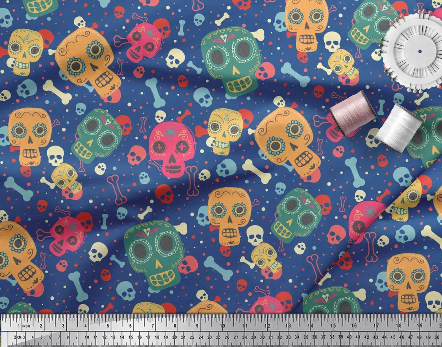 Soimoi Moss Georgette Brown Fabric by The Yard - 42 Inch Wide - Dot, Bone & Skull Print - Minimalist Chic Fabric for DIY Dresses, Curtains & Home Decor