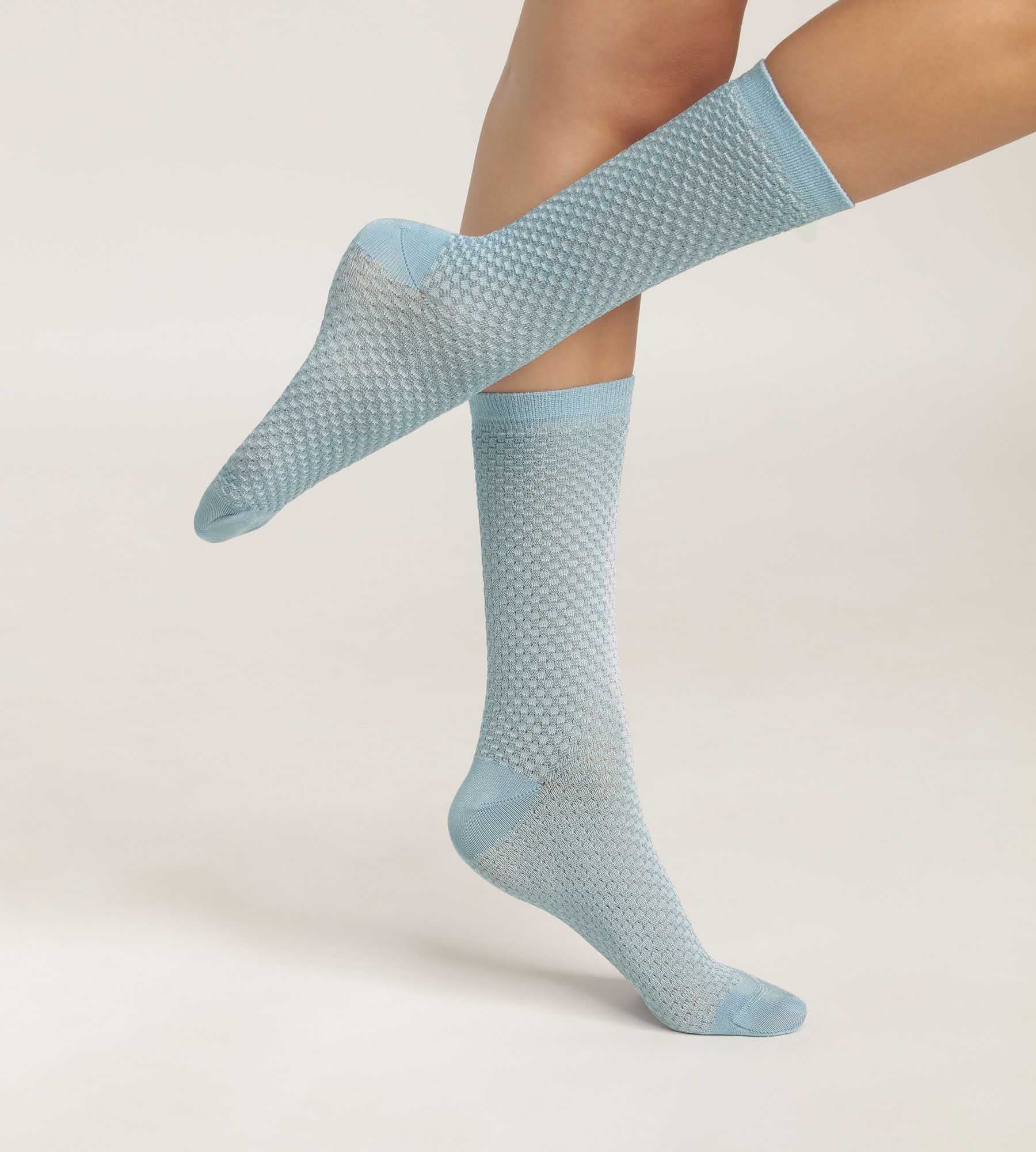 Women's Waffle-Knit Viscose Socks - Blue Dress Shirt Style - Comfortable & Breathable for Casual Wear, Office & Home