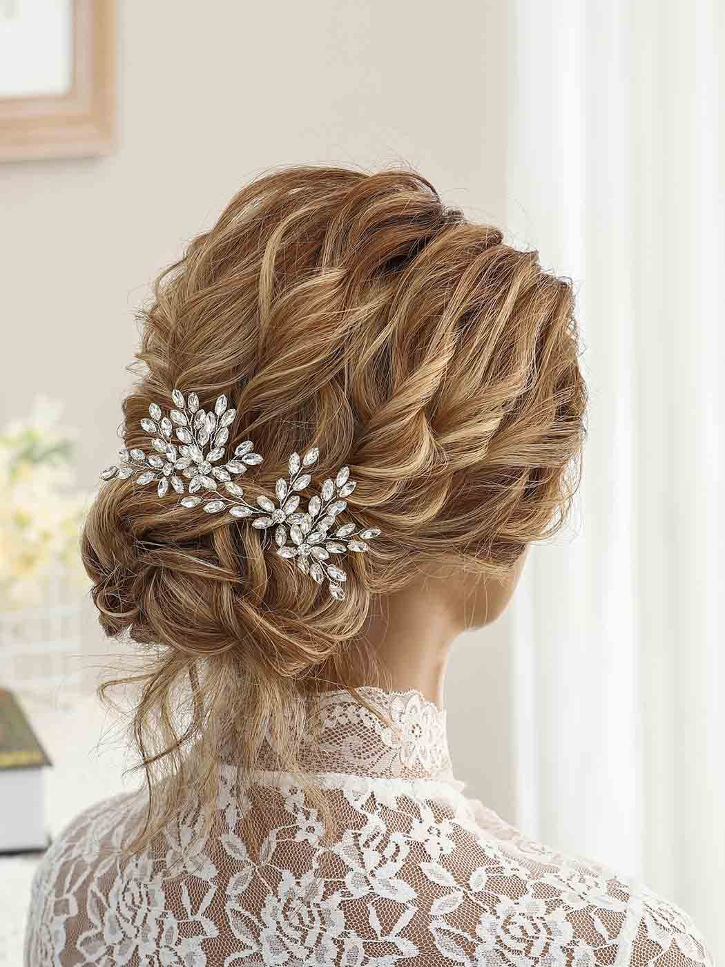 Sparkling Rhinestone Wedding Hair Pins for Bride & Bridesmaids - Crystal Hair Clips for Women & Girls - Elegant Bridal Hair Accessories (Pack of 2, Silver) - Perfect for Weddings, Prom, Parties & Special Occasions