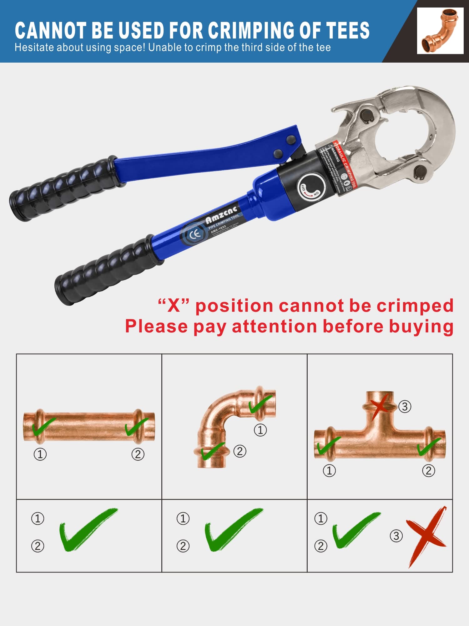 AMZCNC Copper Tube Fittings Hydraulic Pipe Crimping Tool - 1/2