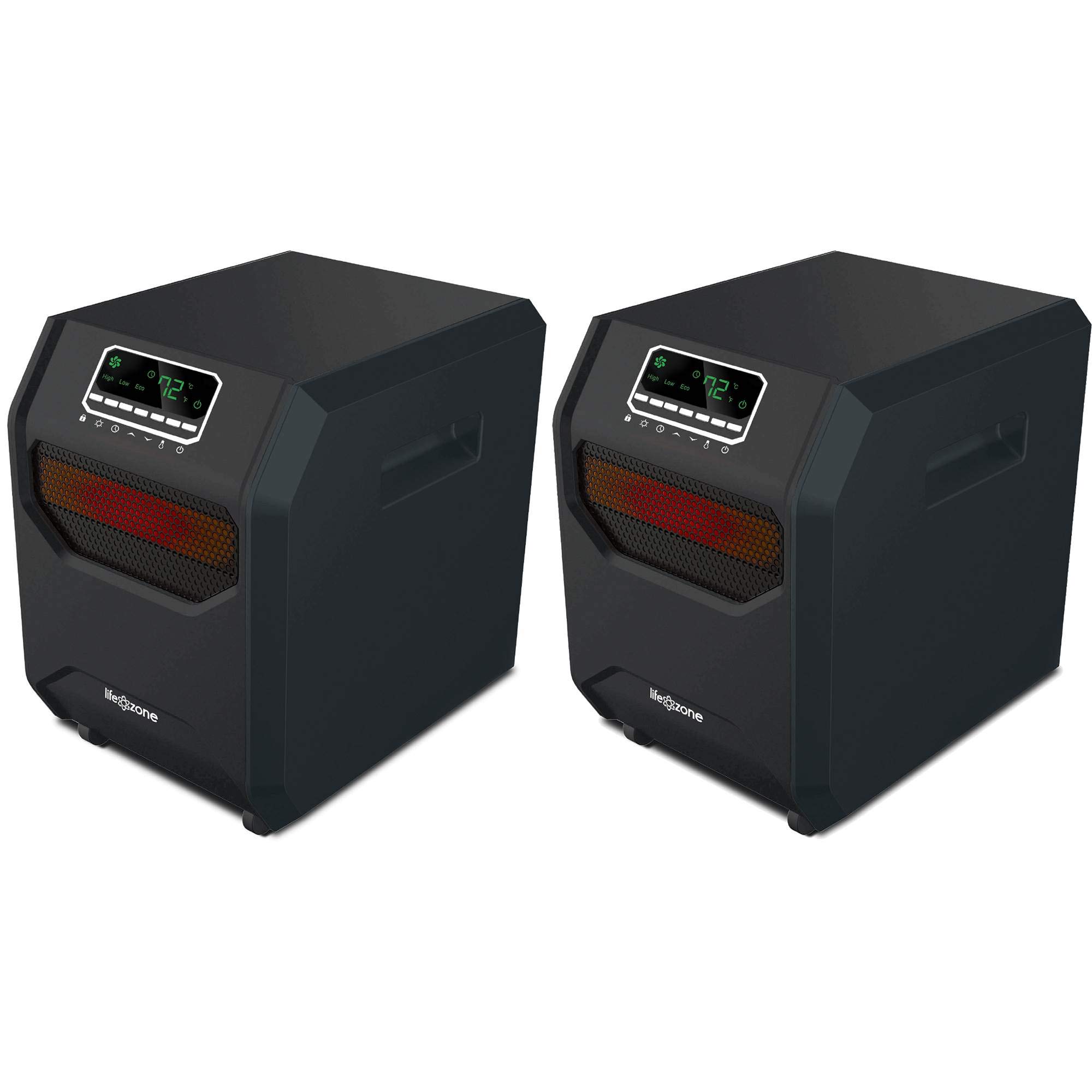 Lifesmart 4-Element Quartz Infrared Space Heater - Portable Electric Heater for Large Rooms with 3 Heat Settings, Black (2 Pack) - Perfect for Home, Office & Garage Use