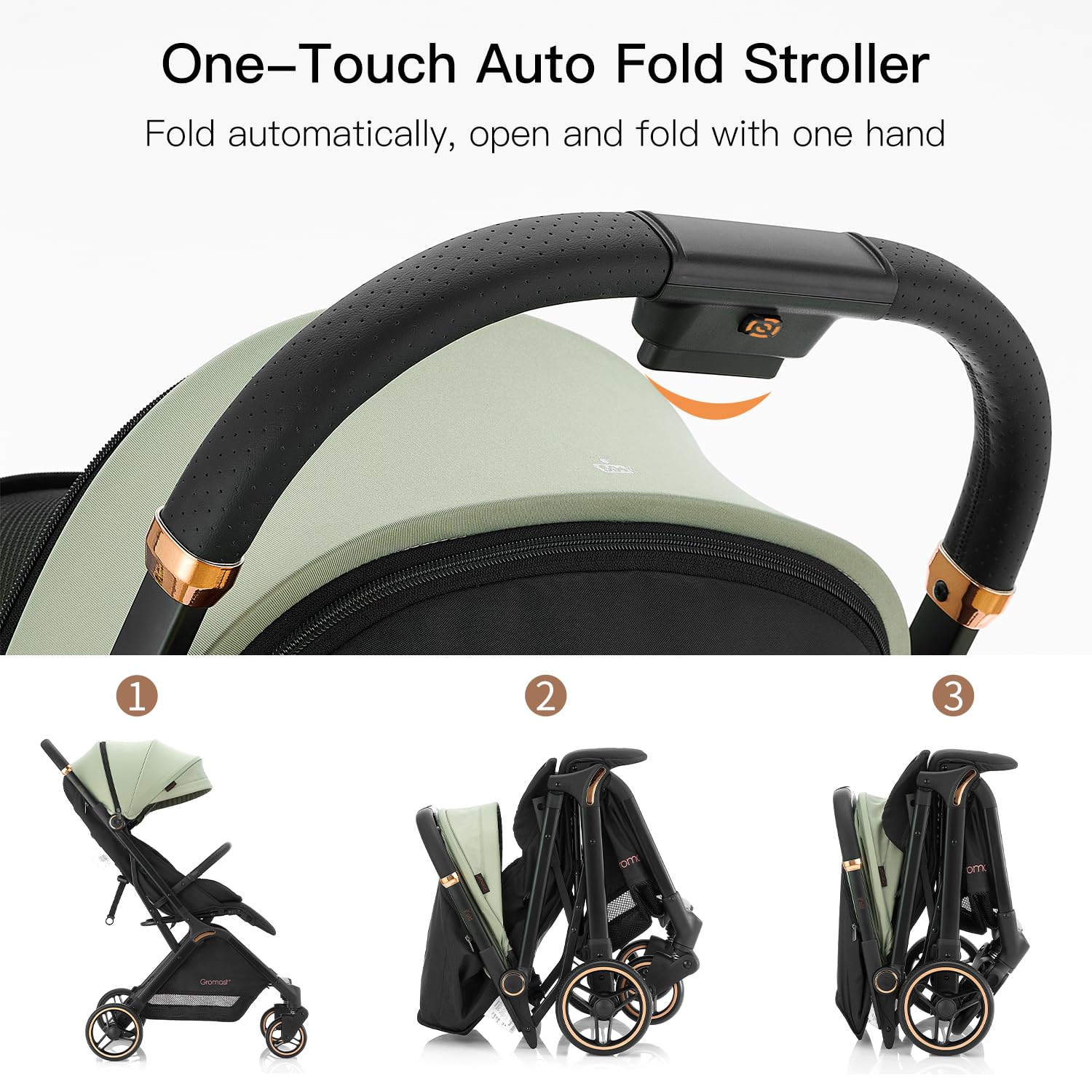 Lightweight Gravity Folding Baby Stroller - Adjustable Backrest & UV Protection Canopy for Toddlers | One-Hand Automatic Fold Travel Stroller | Perfect for Air Travel, Shopping & Daily Walks (Green)
