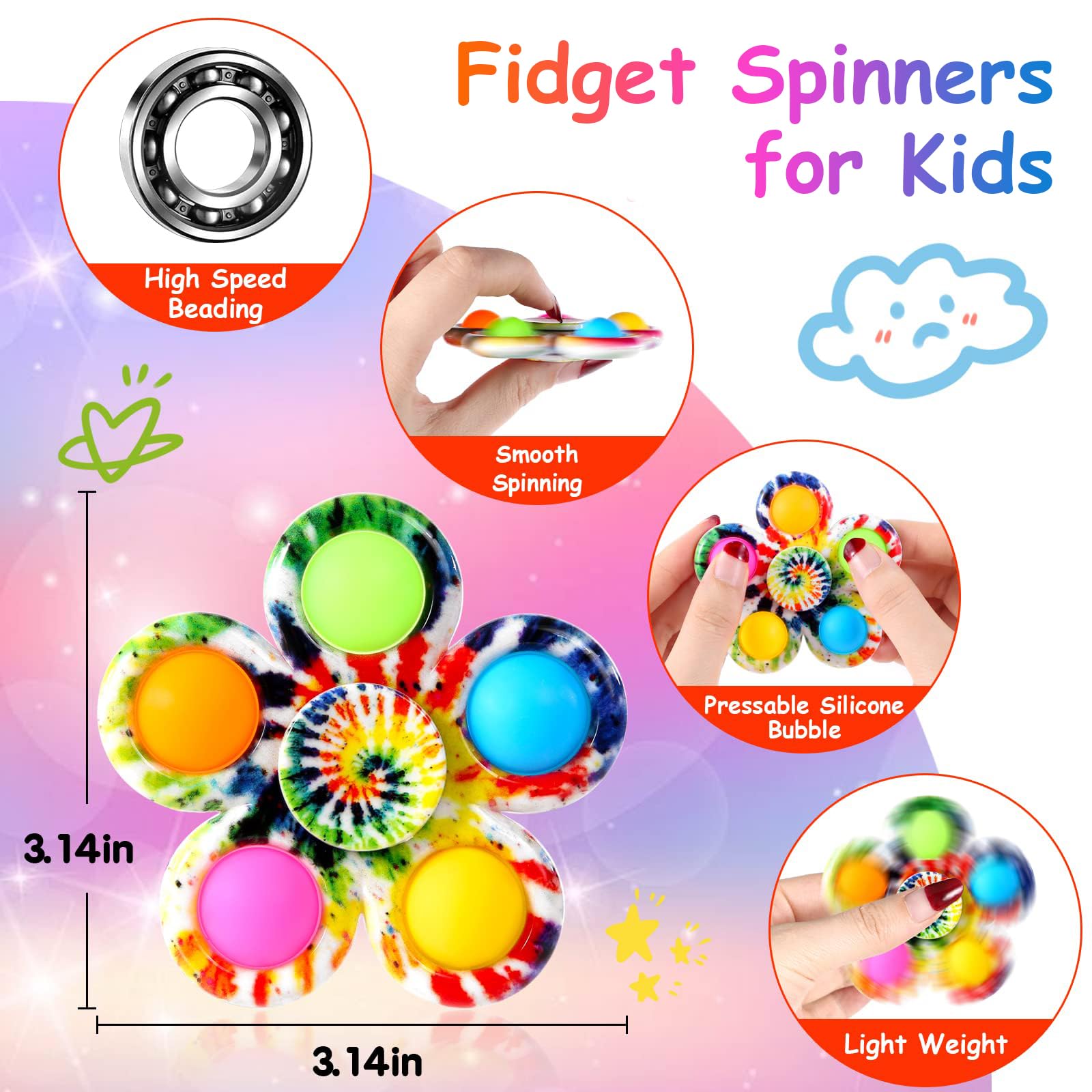 Gigilli Fidget Spinners 2 Pack - Sensory Toys for Kids Ages 1-12, ADHD & Autism Stress Relief Toys for Boys & Girls - Perfect for Easter Basket Stuffers, Classroom Prizes, Birthday Gifts & Anxiety Relief