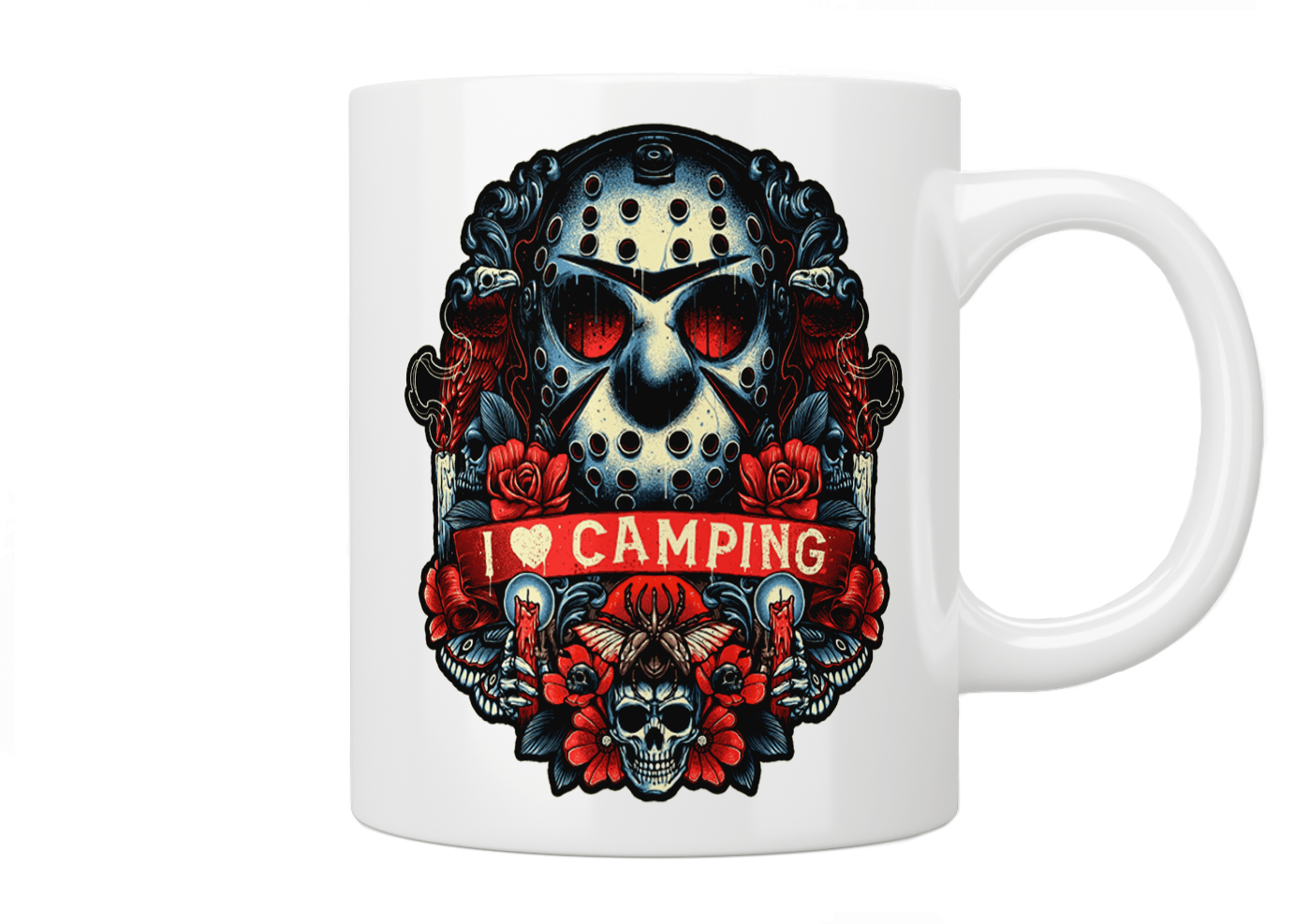 Jason Voorhees Horror Movie Fan Mug - I Love Camping Coffee Cup - Perfect for Halloween Gifts, Horror Movie Nights & Camping Trips