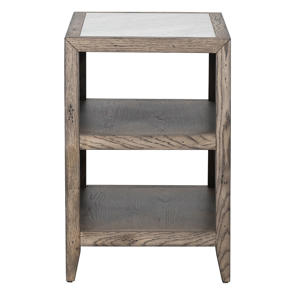 Arcadian Rectangular End Table - Burnished Oak & White Oak Solids with Carrara Marble Top | Modern Living Room Side Table for Coffee, Books & Decor