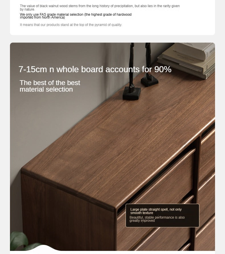 Premium Black Walnut Solid Wood Dresser with 6 Drawers - Handcrafted Wooden Storage Chest for Bedroom, Living Room & Office Organization