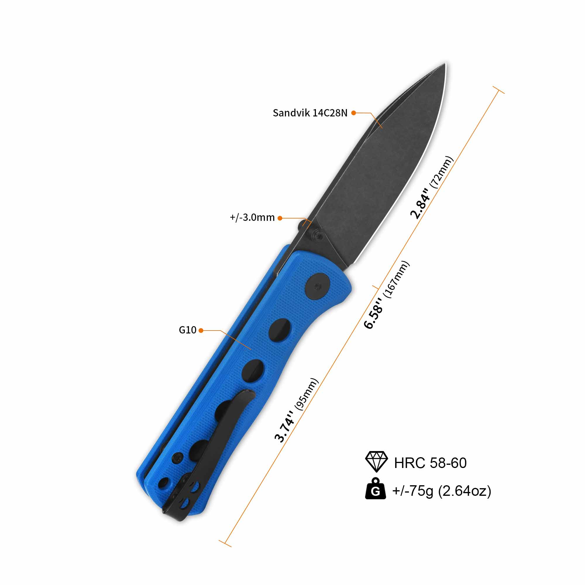 QSP Canary Folding Pocket Knife - 14C28N Stainless Steel Blade, Blue G10 Handle - EDC, Camping, Hiking & Outdoor Survival Tool