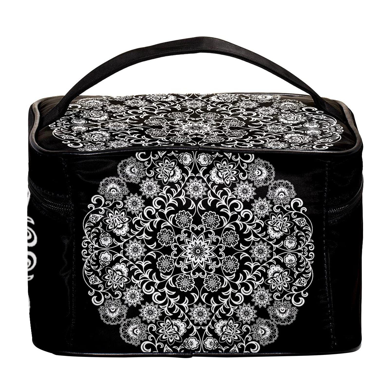 **Circle Mandala Floral Pattern Travel Makeup Bag – Large Cosmetic Organizer with Zipper for Women & Girls – Perfect for Travel, Gym, and Daily Essentials Storage**