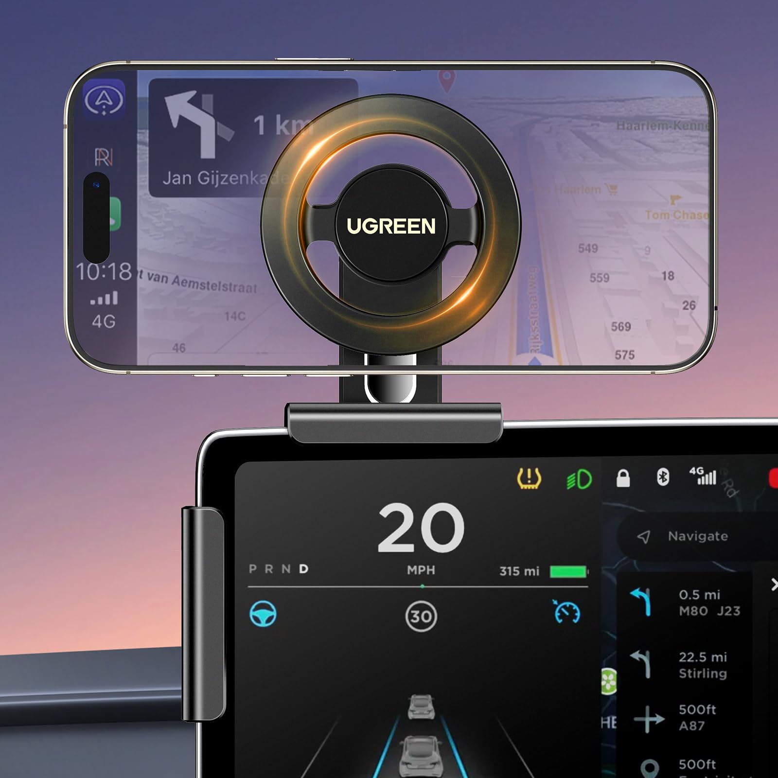 UGREEN Magnetic Car Phone Mount for Tesla Model 3/Y/S/X - Strong Magsafe Holder Compatible with iPhone 16/15/14/13 Pro Max Plus Series - Perfect for Hands-Free Driving & Navigation