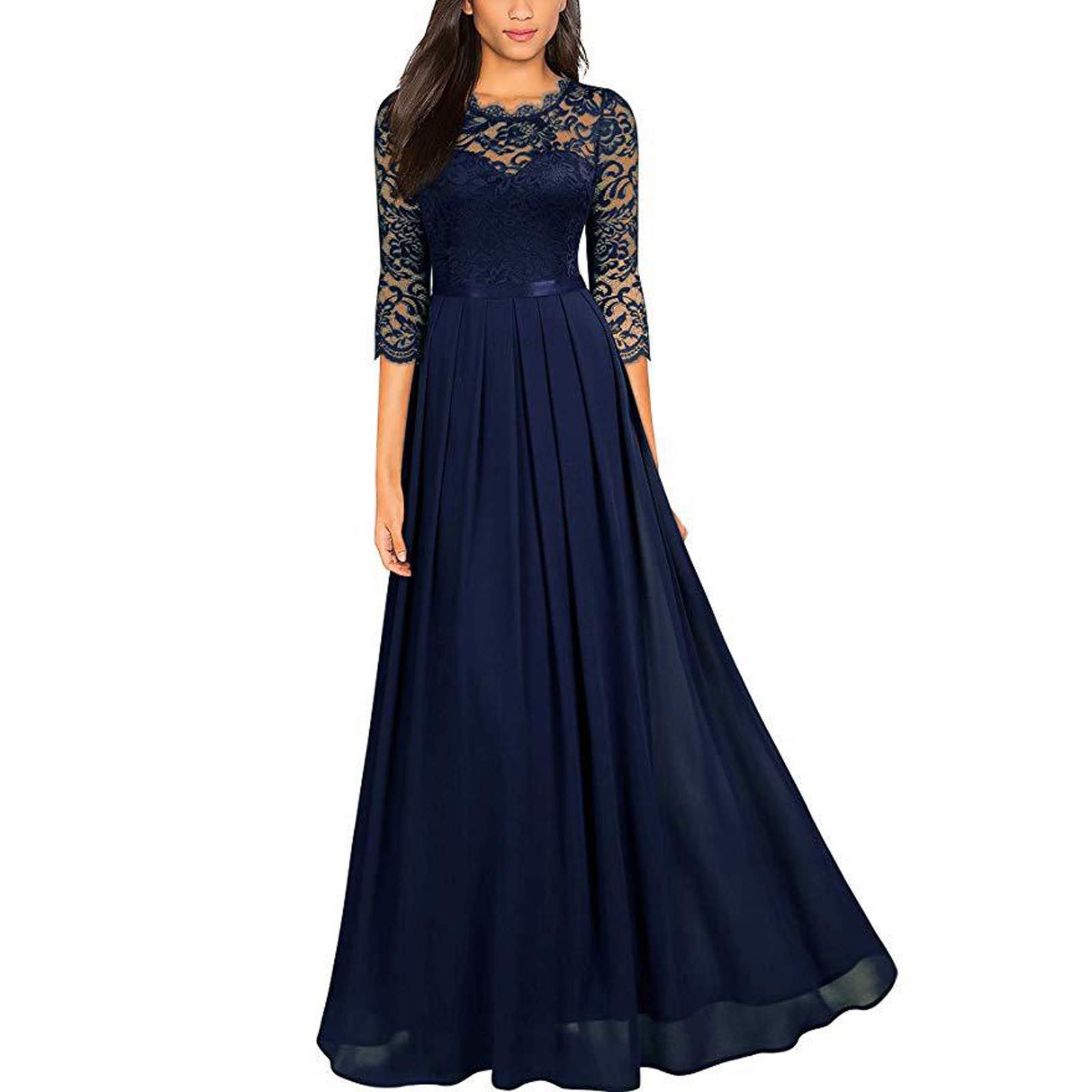 Elegant Women's Chiffon Lace Maxi Dress for Evening Party, Wedding Bridesmaid & Special Occasions - Flowy Long Formal Gown for Prom, Cocktail & Black Tie Events