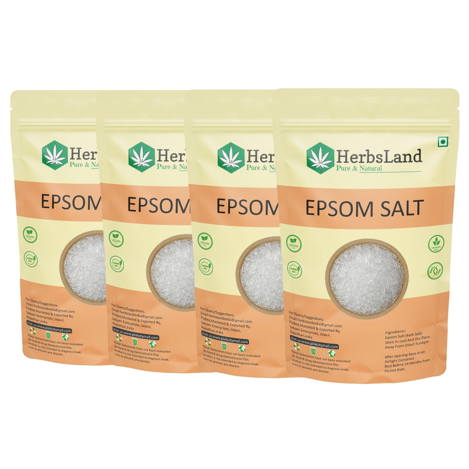 HerbsLand® Epsom Salt for Plants - Magnesium Sulfate Fertilizer for Vegetables, Flowers & Faster Growth (200g x 4 Pack, 800g Total) - Ideal for Gardening, Hydroponics & Soil Enrichment