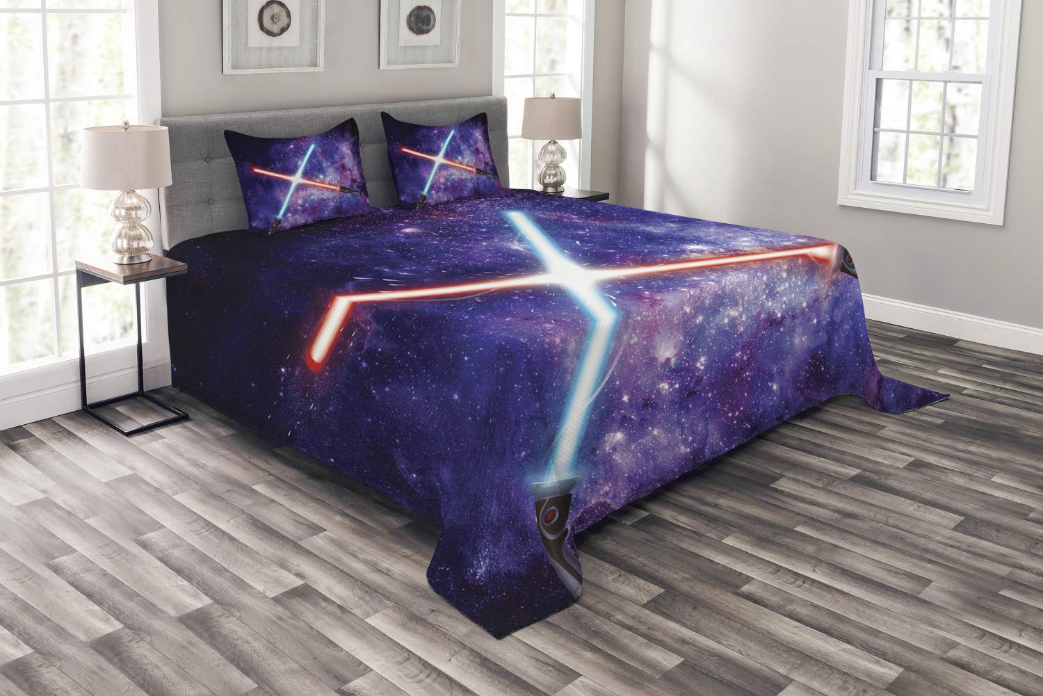 Ambesonne Galaxy Bedding Set - King Size 3-Piece Starry Sky Outer Space Themed Comforter with 2 Pillow Shams in Purple, Blue & Black | Perfect for Astronomy Lovers, Dorm Room Decor & Cosmic Themed Bedrooms