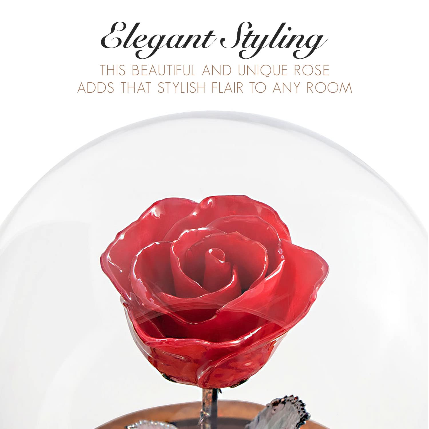 Forever Rose in Glass Dome - Beauty & The Beast Inspired Preserved Rose with Hand Engraving & Copper Stem | Romantic Gift for Women, Anniversary, Valentine's Day, Wedding Decor
