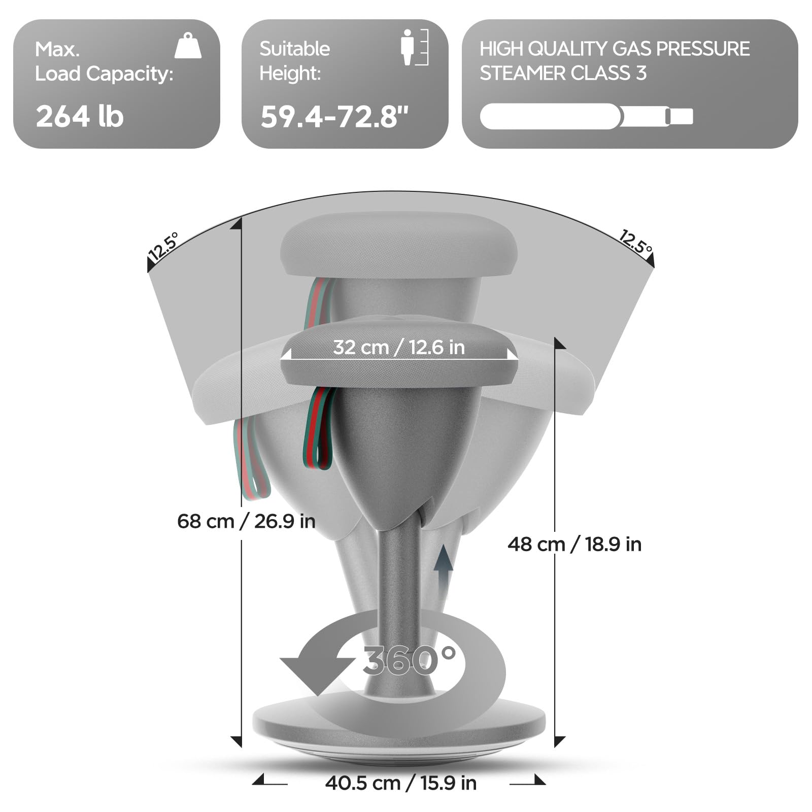 **Adjustable Height Wobble Stool - 360° Rocking Motion Standing Desk Chair for Office & Classroom, Ergonomic Balance Stool with Non-Slip Base, Portable Active Sitting Stool (Light Grey) - Perfect for Home Office, School & Workspaces**