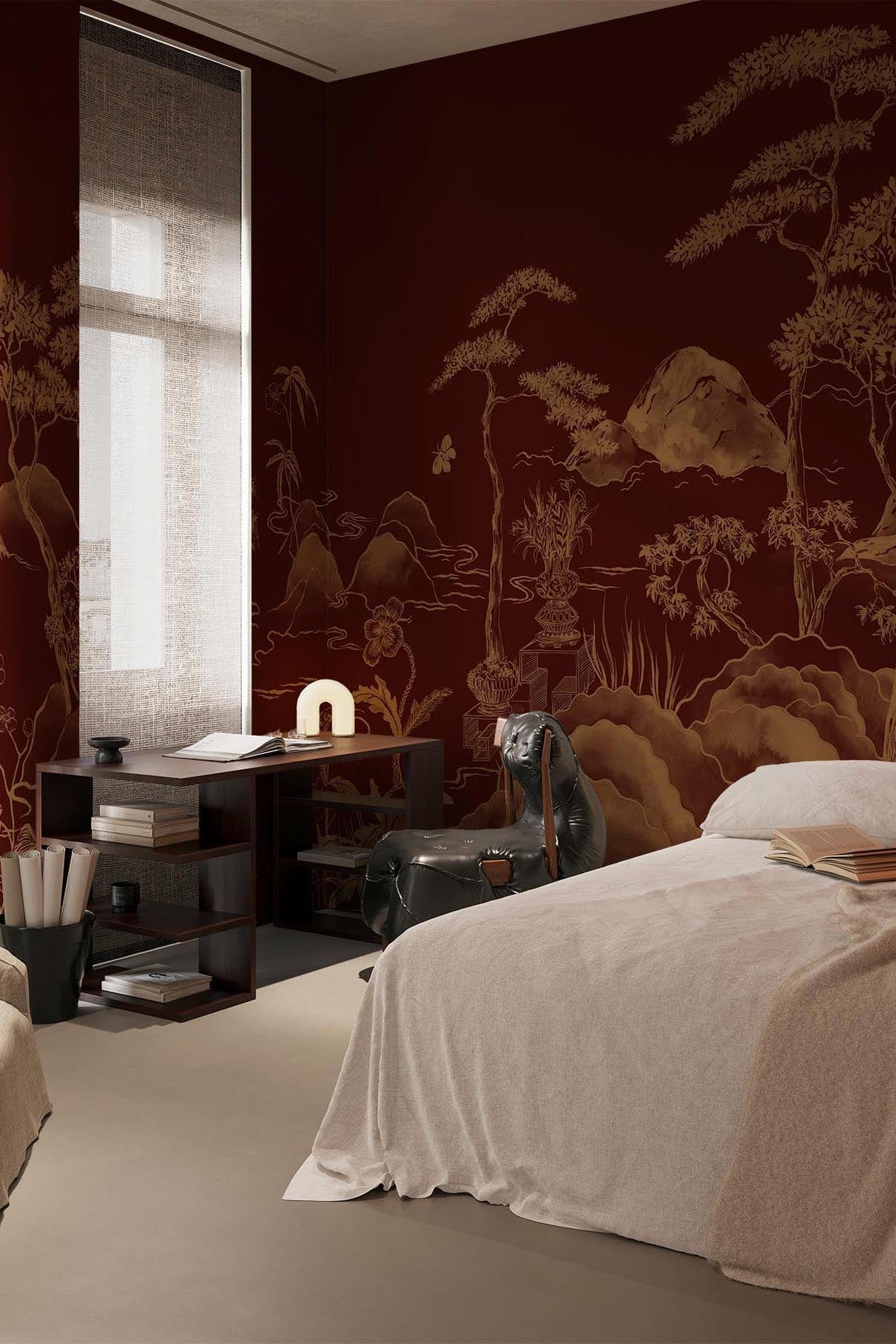 Asian Scenery Marsala Red Home Decor Wall Art - Perfect for Living Room, Bedroom & Office Decorations