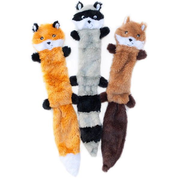 3 Pack Skinny Peltz - Fox, Raccoon & Squirrel Plush Toys Without Stuffing | Large Set of 3 Stuffed Animals by Zippy Paws | Perfect for Dog Training, Chew Toys & Cute Home Decor