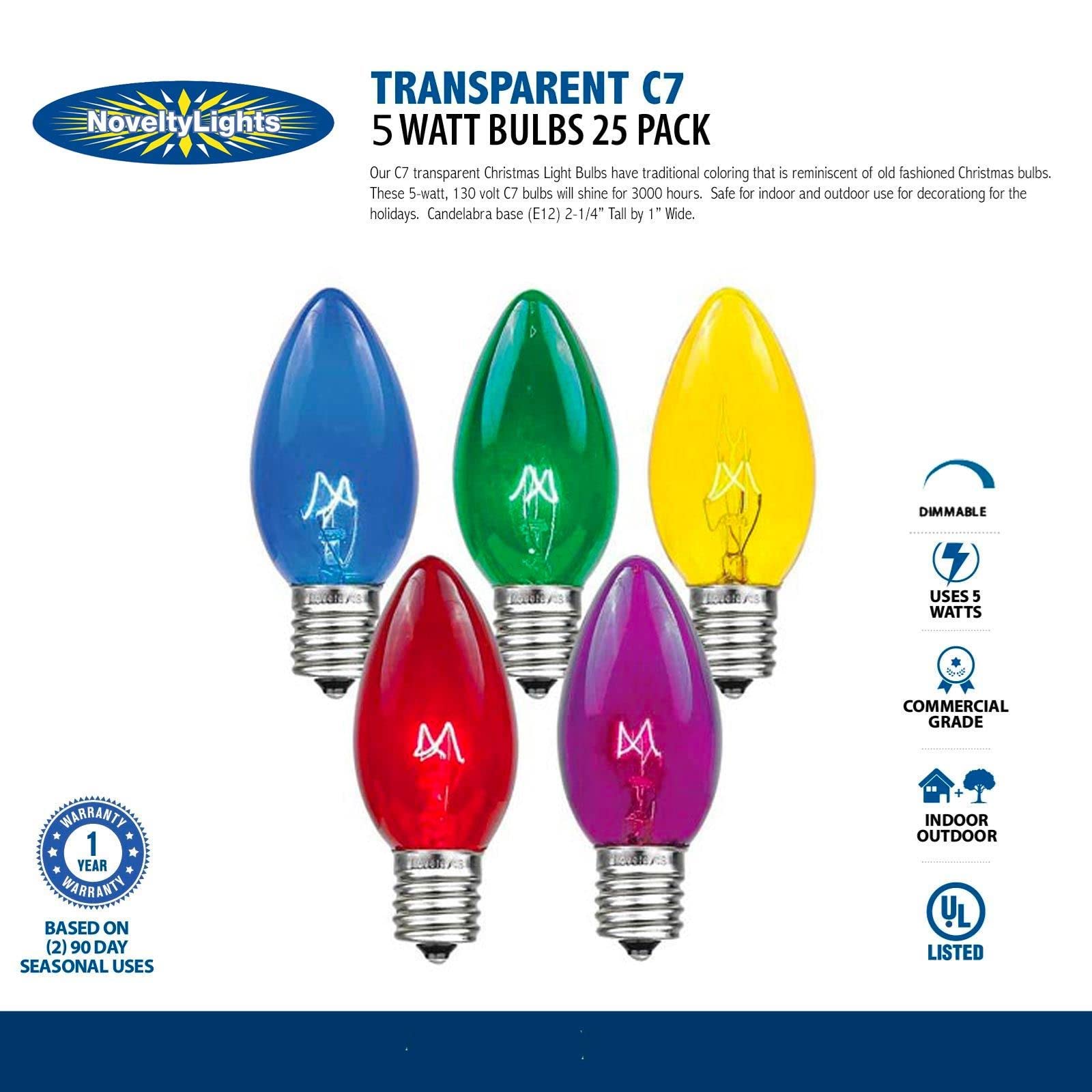 500 Pack Green C7/E12 Candelabra Base Christmas Lights - 5 Watt Outdoor Replacement Bulbs for Holiday Decorations, Tree Trimming, and Home Festive Lighting