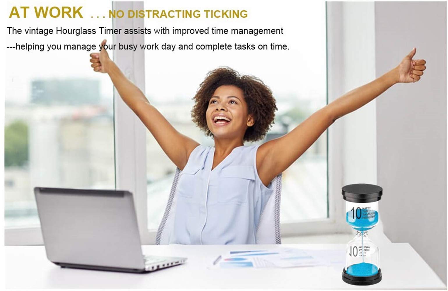 10 Minute Hourglass Sand Timer - Large Blue Plastic Sand Clock for Kids, Games, Classroom & Kitchen Decor | Decorative Sandglass Timer for Time Management, Board Games, Cooking & Home Office