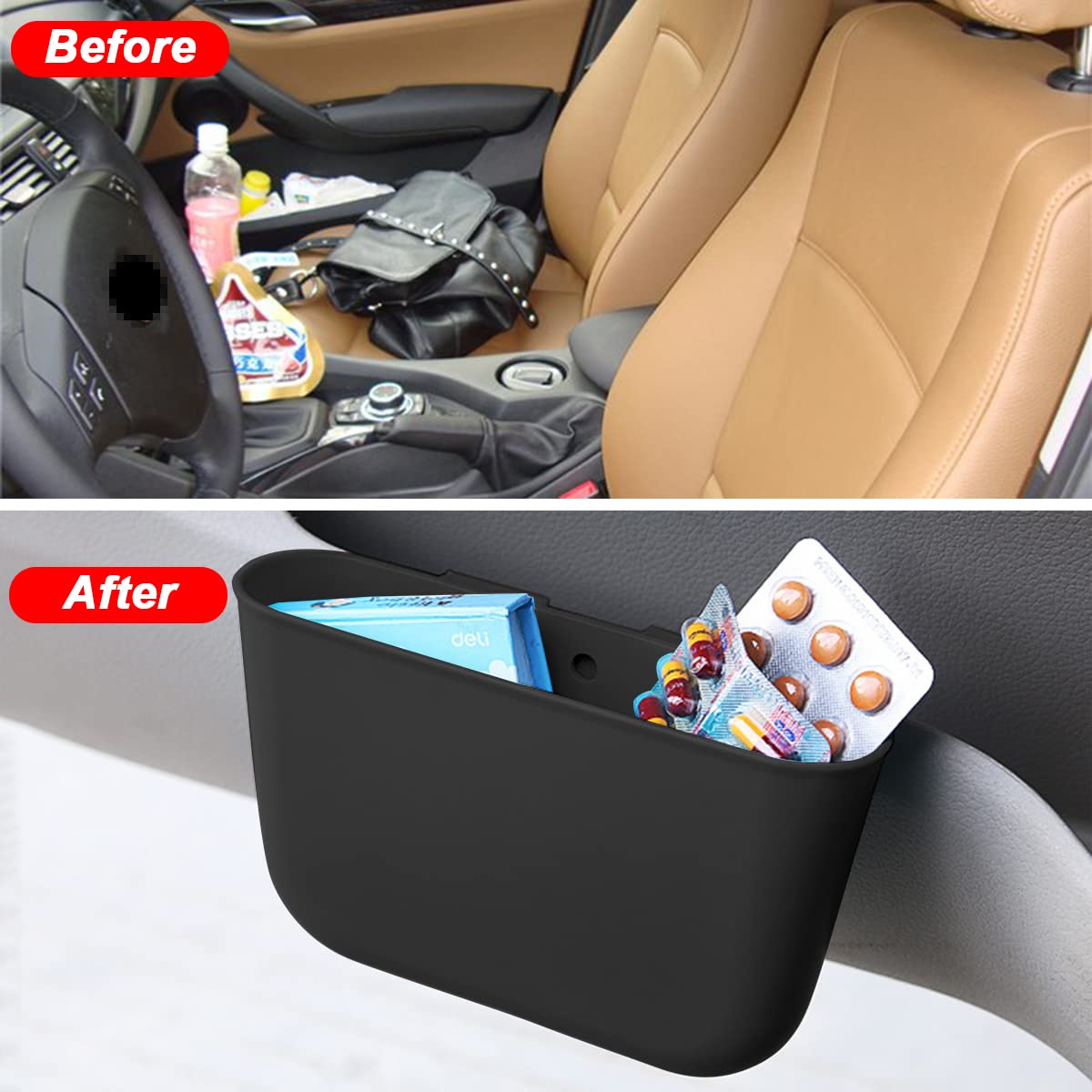 Fekey&JF 2-Pack Mini Hanging Car Trash Can - Waterproof Plastic Auto Garbage Bin with Leakproof Design - Small Vehicle Organizer for Sedan, SUV, Truck - Perfect for Road Trips, Commuting & Car Interior Storage