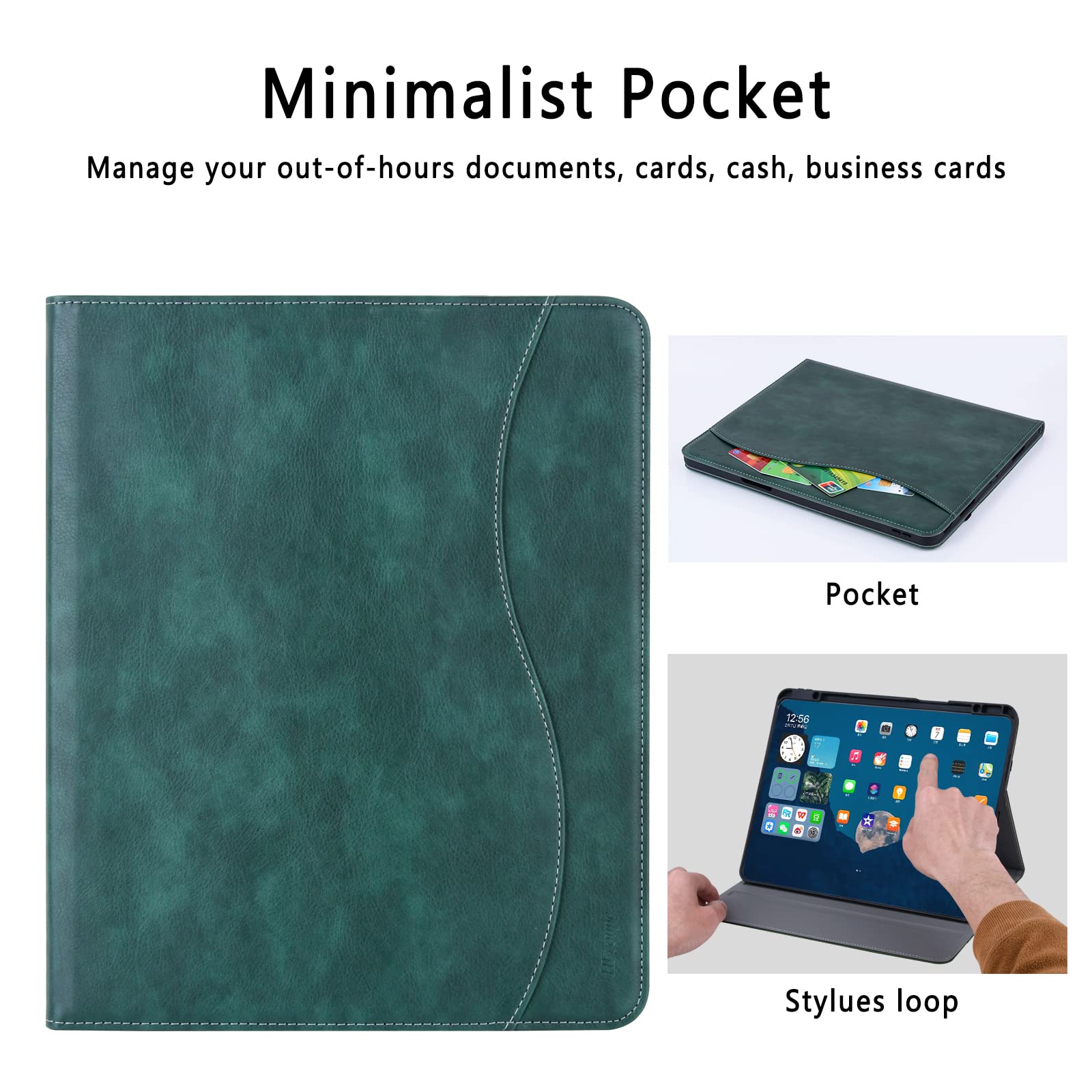 HFcoupe iPad Air Case 6th Generation 11 inch & 10.9 inch - Compatible with iPad Air 5th/4th Gen (2022 & 2020 Models) - Book Style Protective Cover with Apple Pencil Holder, Storage Pocket & Auto Wake/Sleep Feature - Perfect for Work, School & Travel - Green