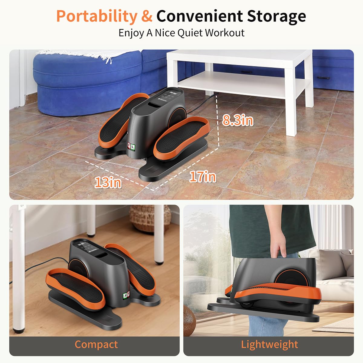 Samini Electric Under Desk Elliptical Machine - Quiet Leg Exerciser with LCD Monitor & Adjustable Speeds - Compact Foot Pedal Exerciser for Office, Home & Seniors - Perfect for Work from Home, Sedentary Lifestyle & Physical Therapy