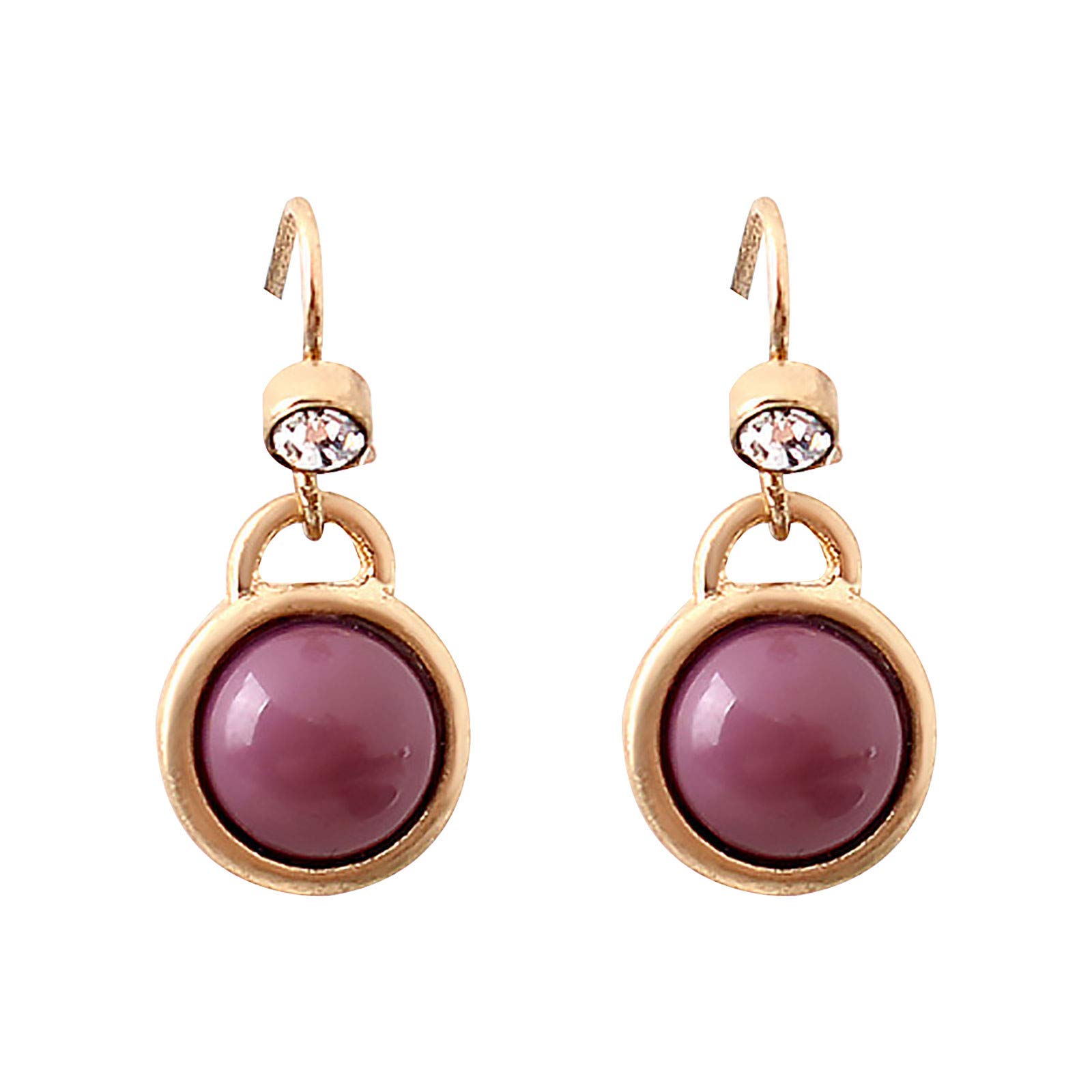 Fashionable Round Drop Shaped Gemstone Earrings for Women - Korean Style Coffee Color Gold Hoop Earrings - Perfect for Daily Wear, Office, Parties & Gifts