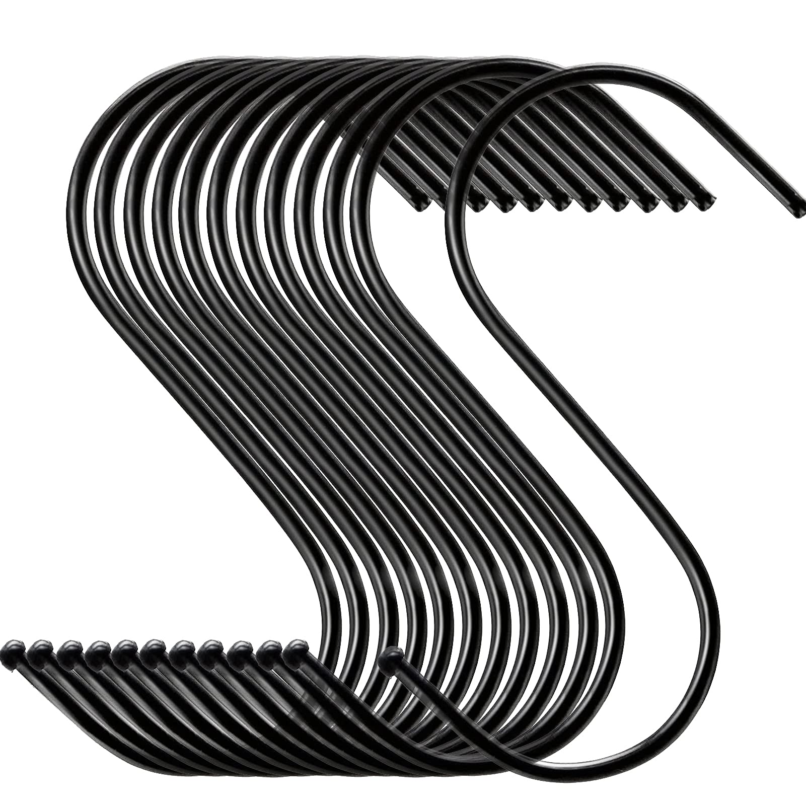 30 Pack Heavy Duty Black Coated Steel S Hooks - Durable S Shaped Hooks for Hanging, Organizing & Storage - Perfect for Garage, Kitchen, Closet & Outdoor Use