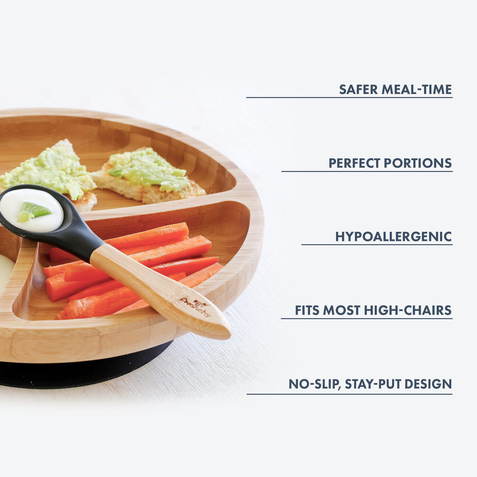 Avanchy Bamboo Suction Toddler Plate and Spoon Set - Eco-Friendly, BPA-Free Baby Feeding Dish with Strong Suction Base - Perfect for High Chairs, Travel & Mess-Free Mealtime (Green)