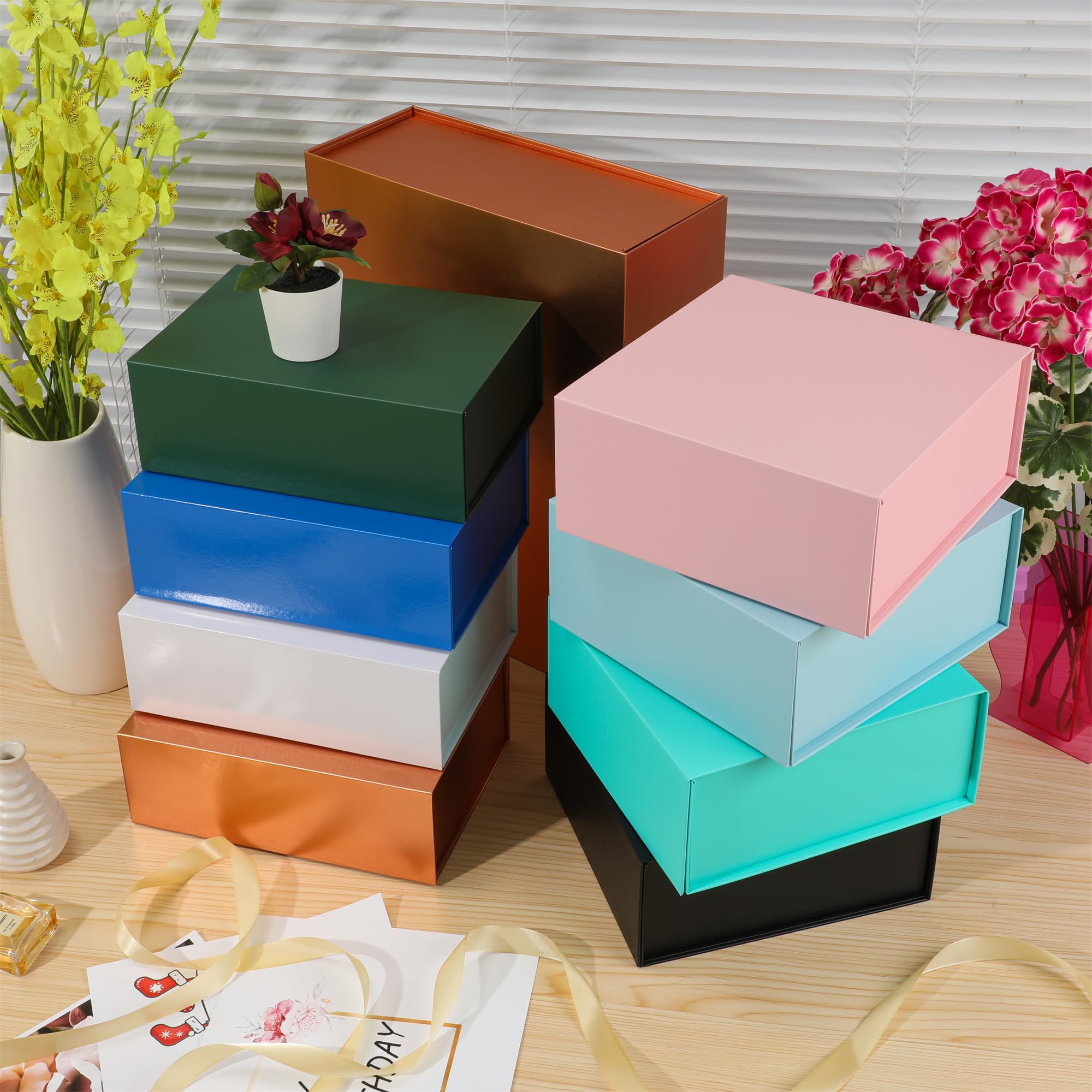Elegant Blue Gift Box with Lid - 10x7.3x3.5 Inch Wedding, Birthday & Graduation Present Box Set Includes Ribbon & DIY Stickers - Perfect for Bridesmaid Proposals, Anniversary Gifts & Special Occasions