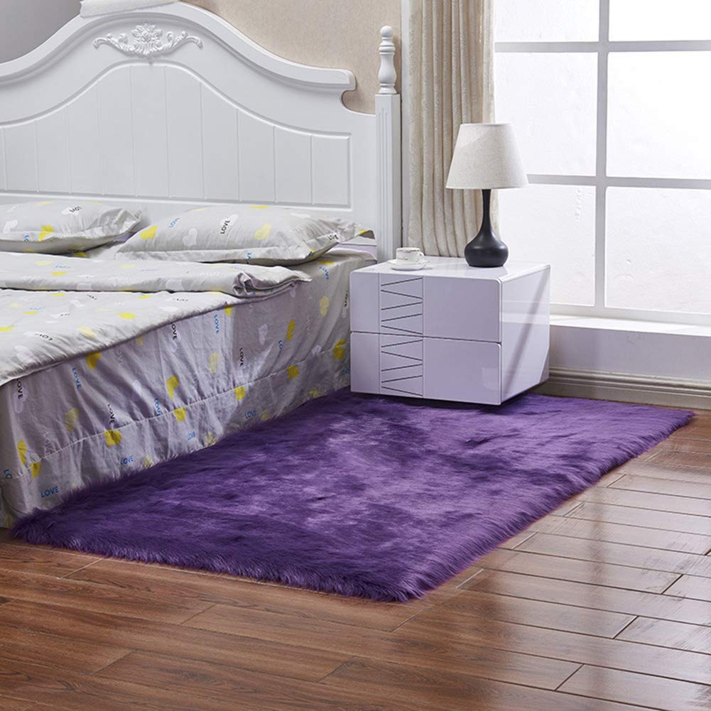 Soft Plush Fluffy Non-Slip Rectangle/Square Area Rug - 50x50cm Purple Floor Carpet for Living Room, Bedroom & Nursery | Cozy Home Decor