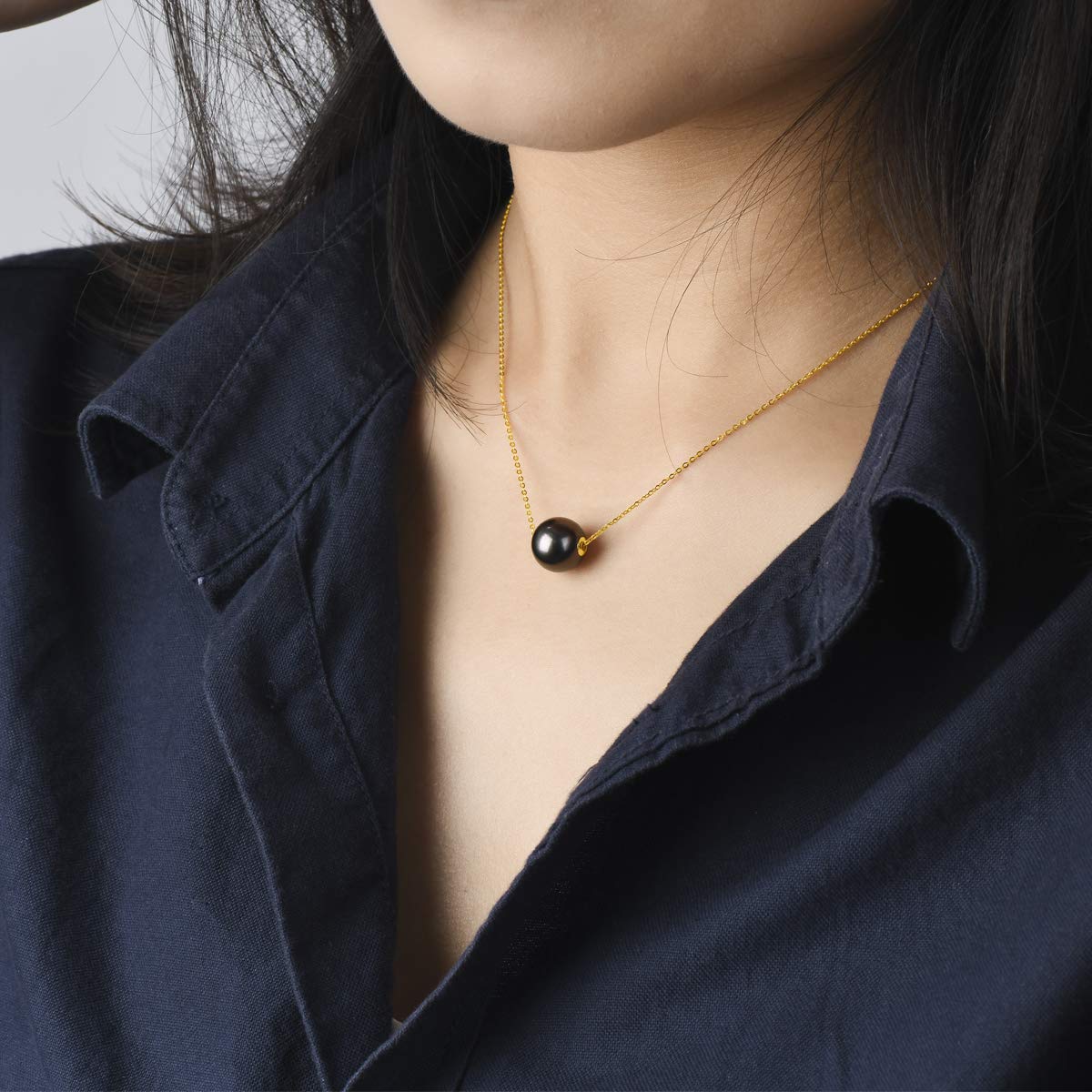 18K Gold Tahitian Black Pearl Necklace for Women - 10-11mm Genuine Tahitian Seawater Cultured Pearl Pendant with Sterling Silver Chain - Elegant Jewelry Gift for Mom, Wife, Daughter - Perfect for Weddings, Anniversaries & Special Occasions