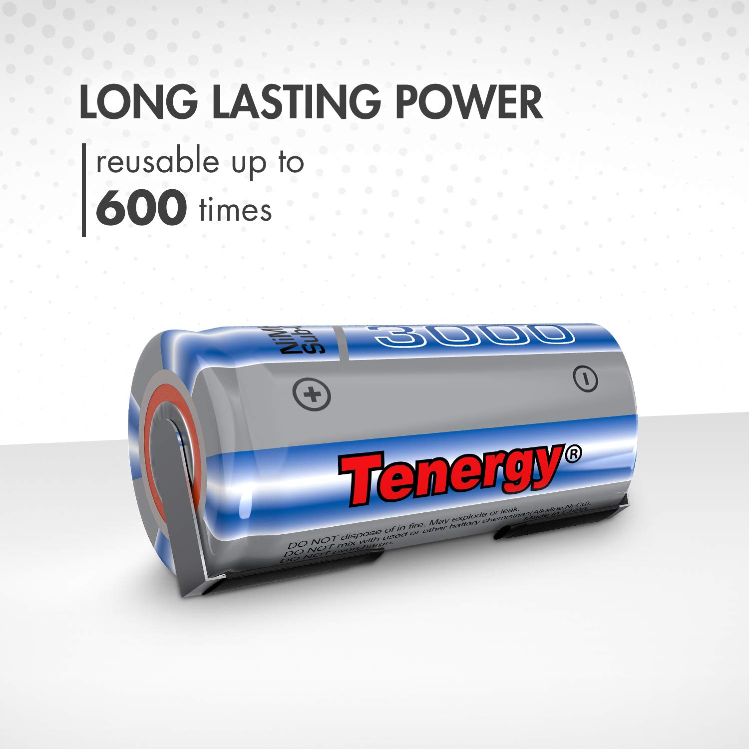 Tenergy NiMH SubC 1.2V 3000mAh Rechargeable Batteries with Tabs - 15 Pack for RC Cars, Robotics, and High-Drain Devices
