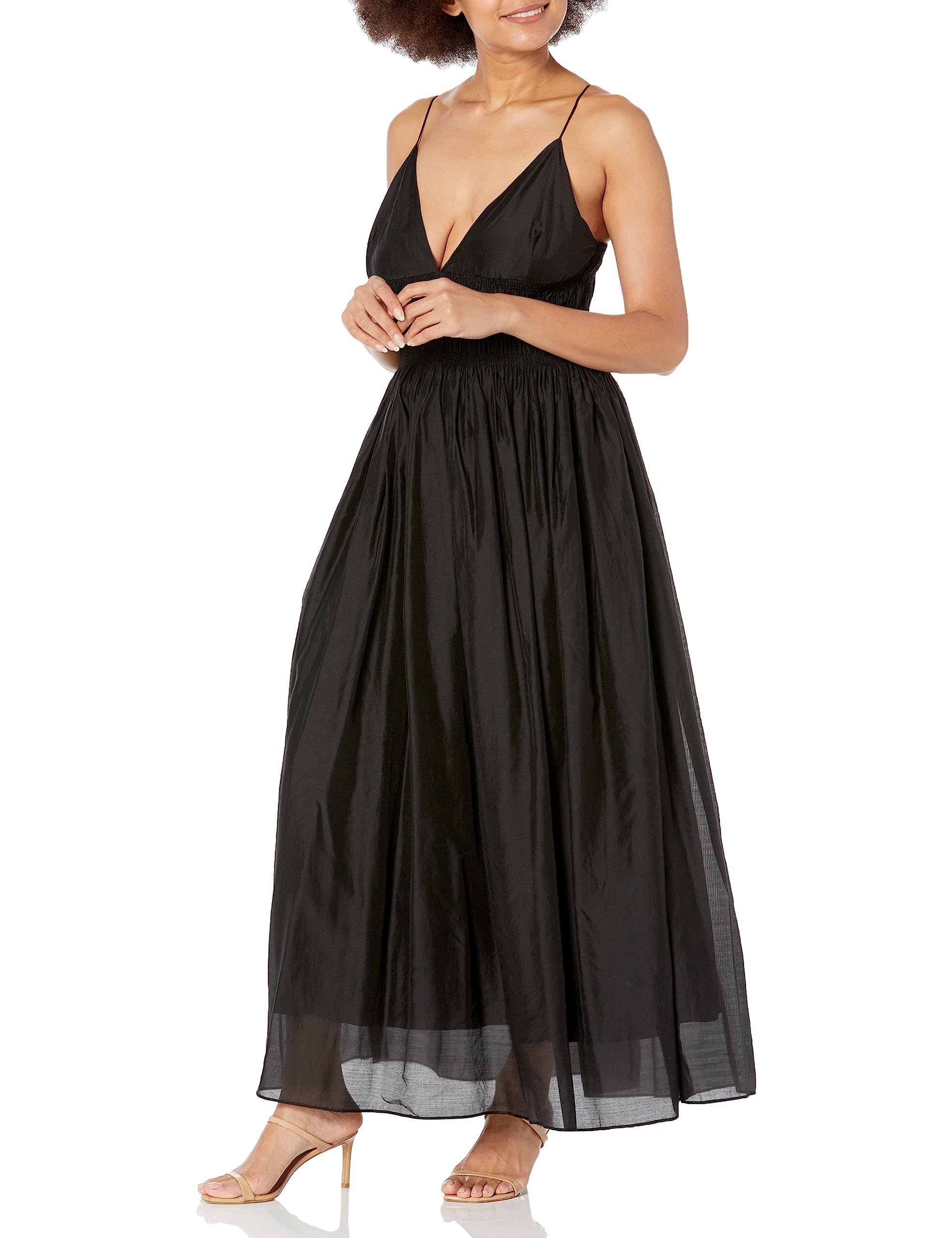 MOON RIVER Women's V Neck Sleeveless Shirred Midi Dress - Flowy Summer Dress for Beach, Party & Casual Wear | Comfortable Stretchy Fabric for Women's Fashion