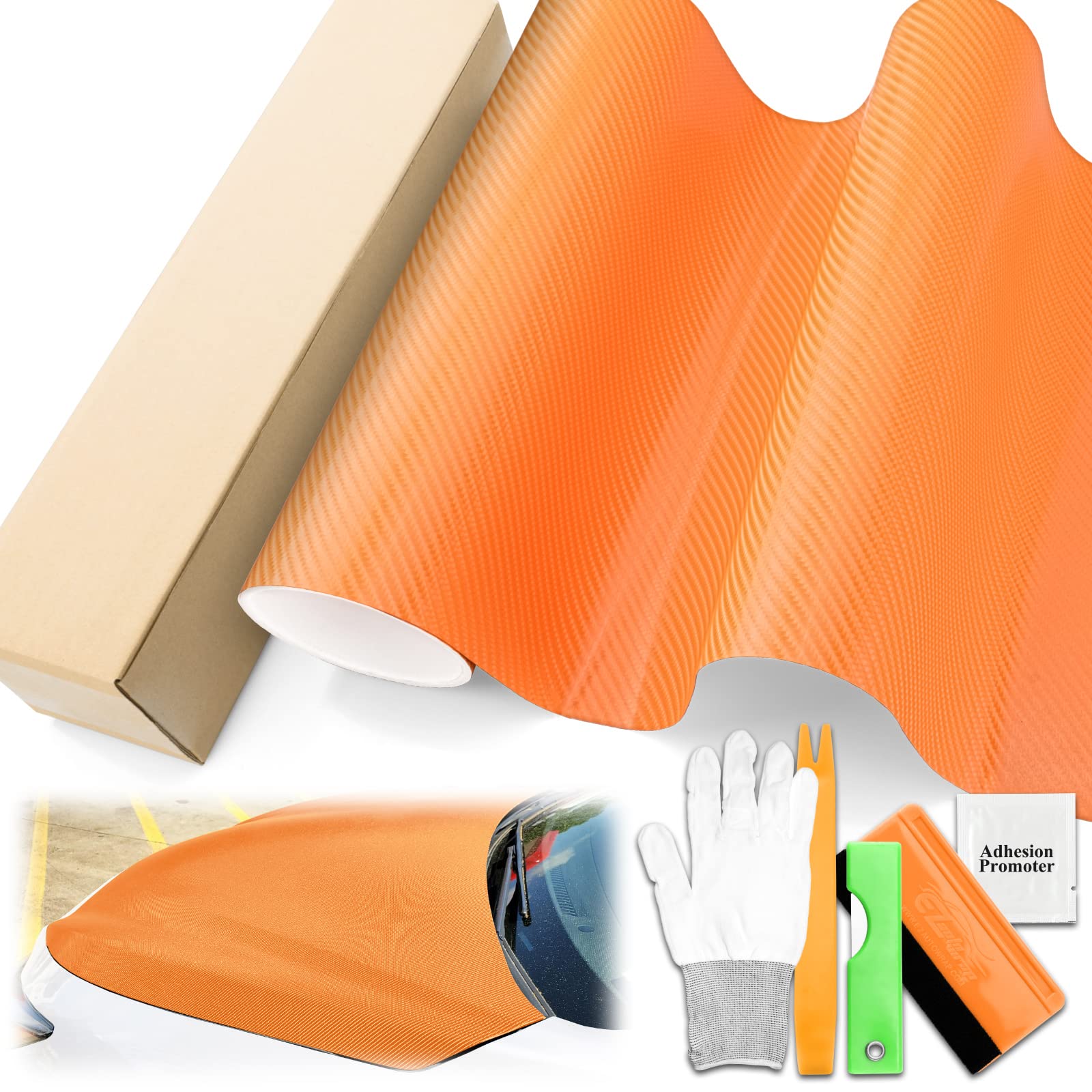 EZAutowrap 4D Orange Carbon Fiber Vinyl Wrap Sticker Decal - 60