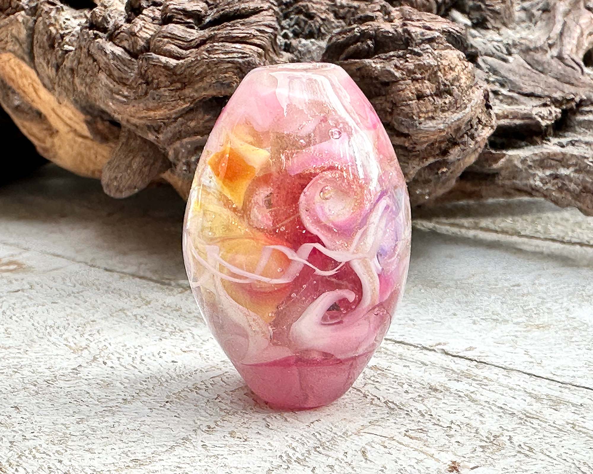 Sunset Pink Shimmer Lampwork Glass Focal Bead for Jewelry Making - DIY Necklace, Bracelet & Earring Designs - Perfect for Handmade Gifts & Craft Projects