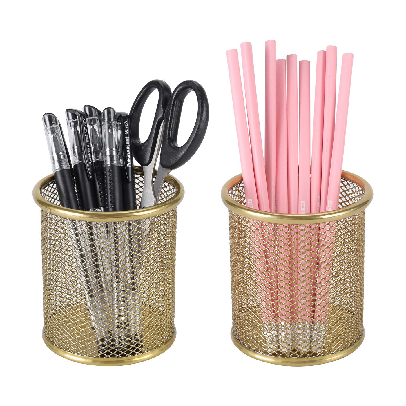 2-Pack Gold Pencil Holder for Desk - Stylish Pen Cup & Makeup Brush Organizer | Perfect for Office, Home, or School Desk Organization