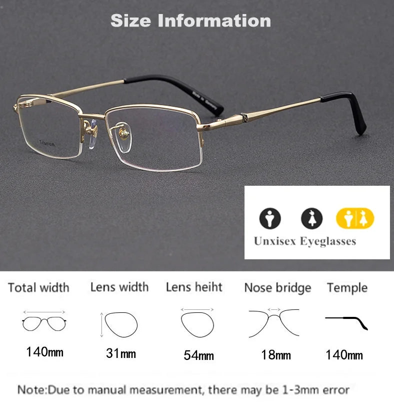 Aimee Unisex Semi-Rimless Square Titanium Eyeglasses Frame 65023 - Lightweight Durable Glasses for Work, Reading & Everyday Wear