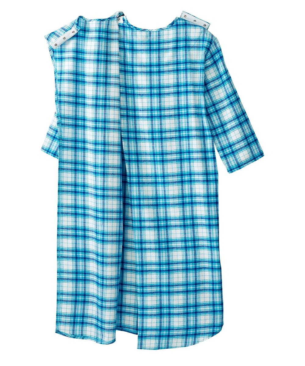 **Men's Adaptive Open Back Flannel Nightgown for Seniors & Elderly - Snap Closure Nightshirt with Dome Buttons - Comfortable Sleepwear for Hospital, Home Care & Post-Surgery Recovery**